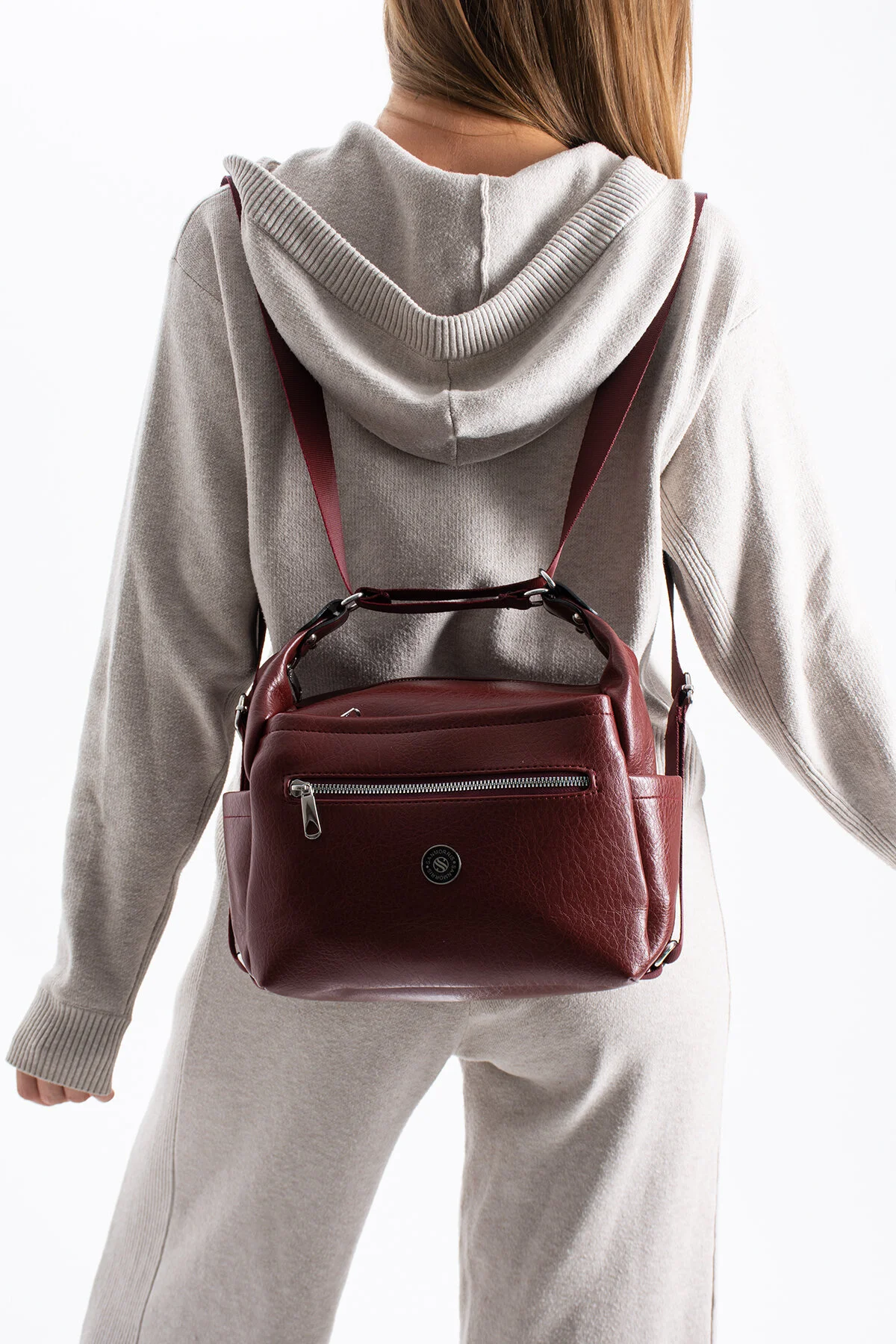 4 Bölmeli Hem Sırt Hem Omuz Çantası Çok Kullanışlı - BORDO