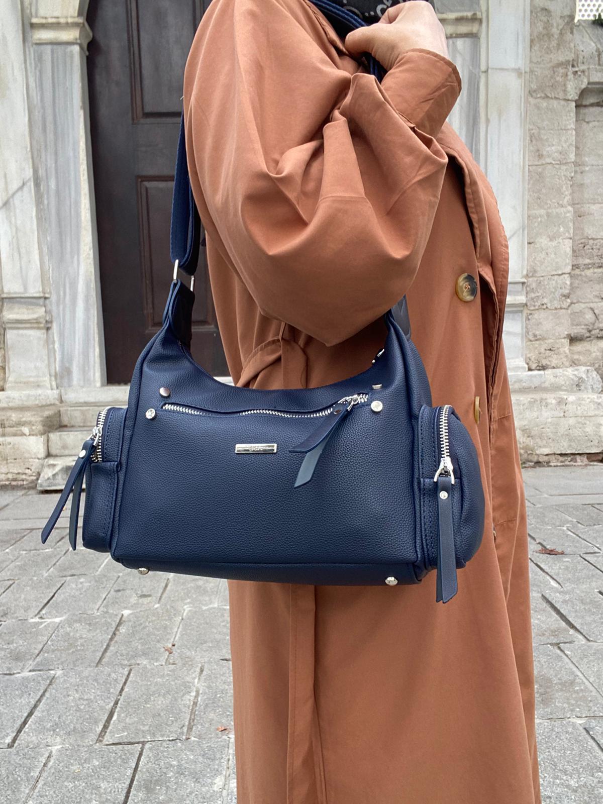 8 BÖLMELİ ASTARLI UZUN ASKILI ÇAPRAZ VE OMUZ ÇANTASI - LACİVERT