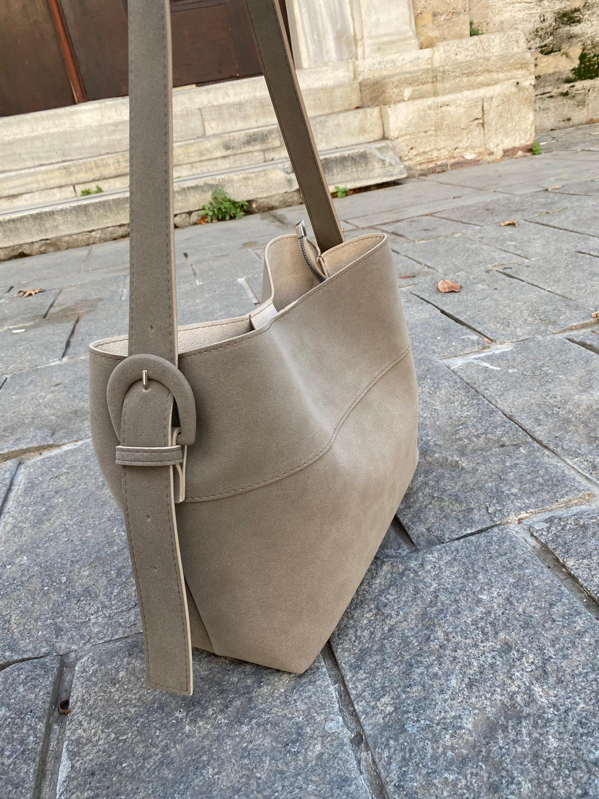 Süet Çok Şık Çok Kullanışlı Omuz Çantası - VİZON