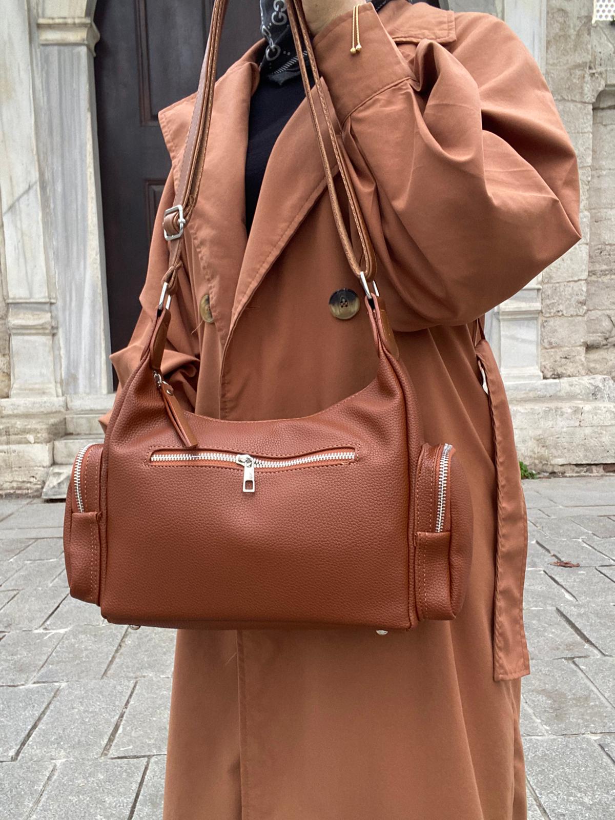 8 BÖLMELİ ASTARLI UZUN ASKILI ÇAPRAZ VE OMUZ ÇANTASI - TABA