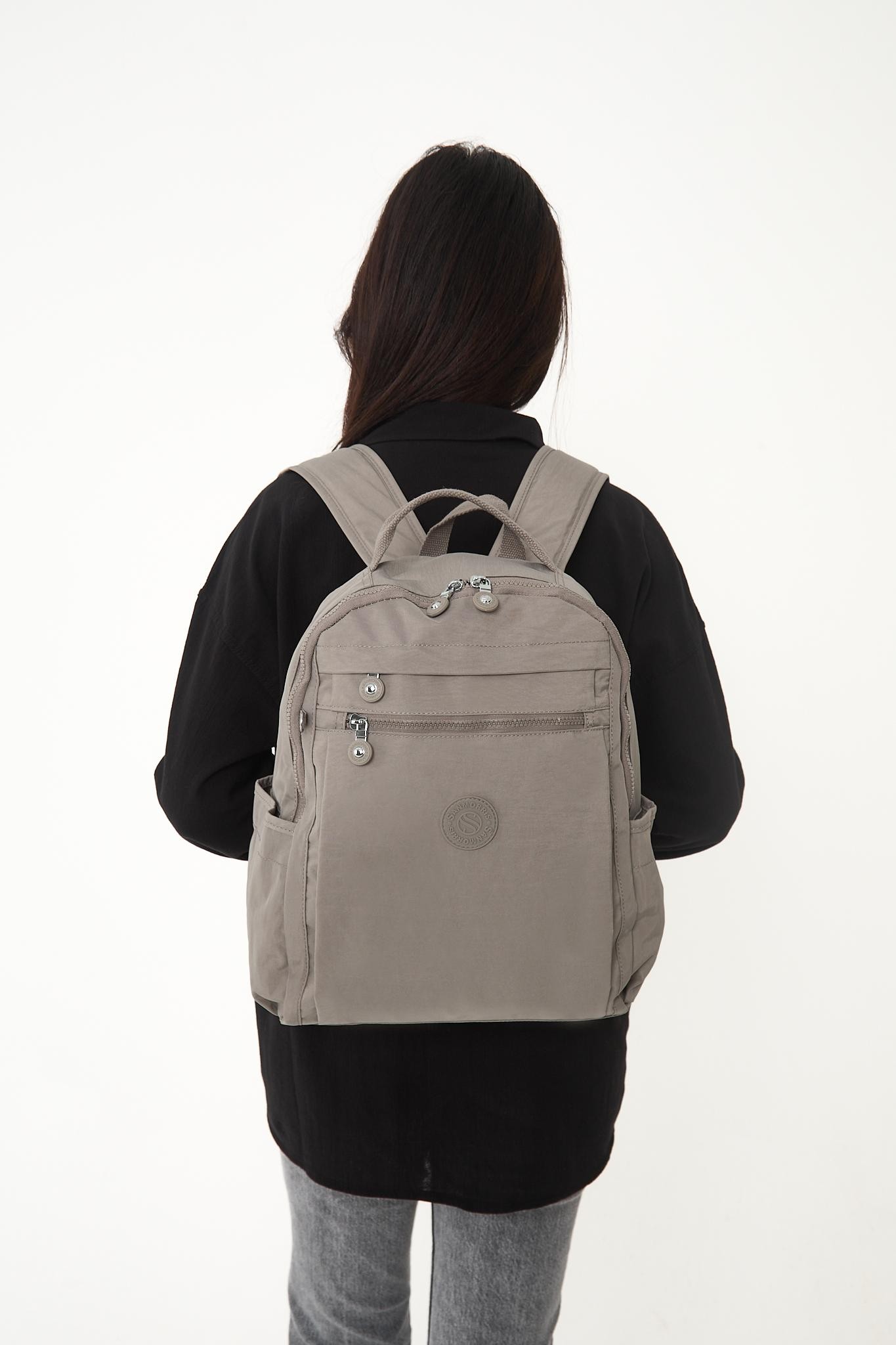 Unisex Suya Dayanıklı Krinkıl Kumaş Çok Gözlü Laptop Okul Ve Sırt Çantası - VİZON