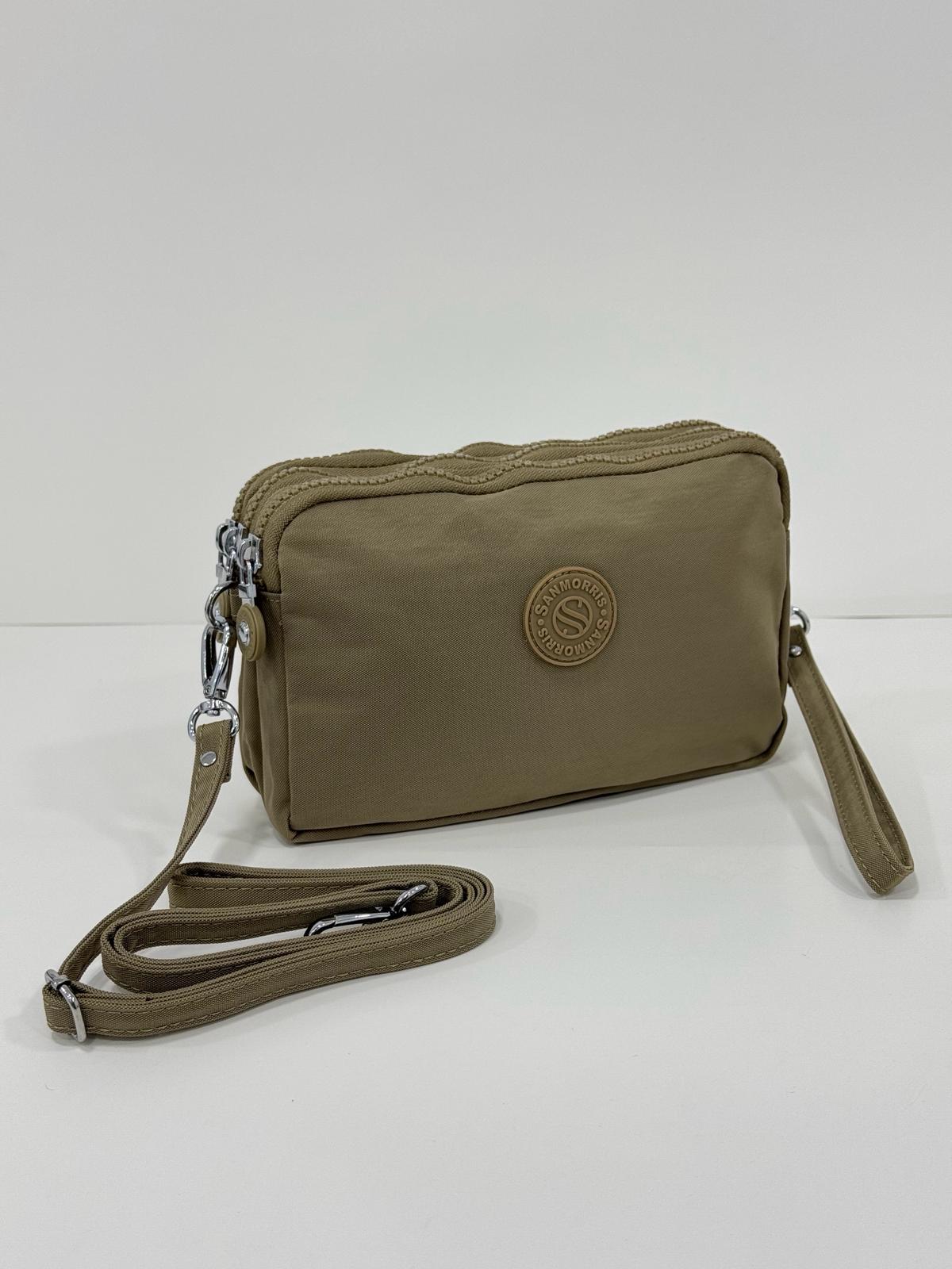 Krinkıl Kumaş El Ve Çapraz Askılı Kartlık, Bozuk Para Bölmeli Kalemlik/Cüzdan Tipi Makyaj Çantası - VİZON