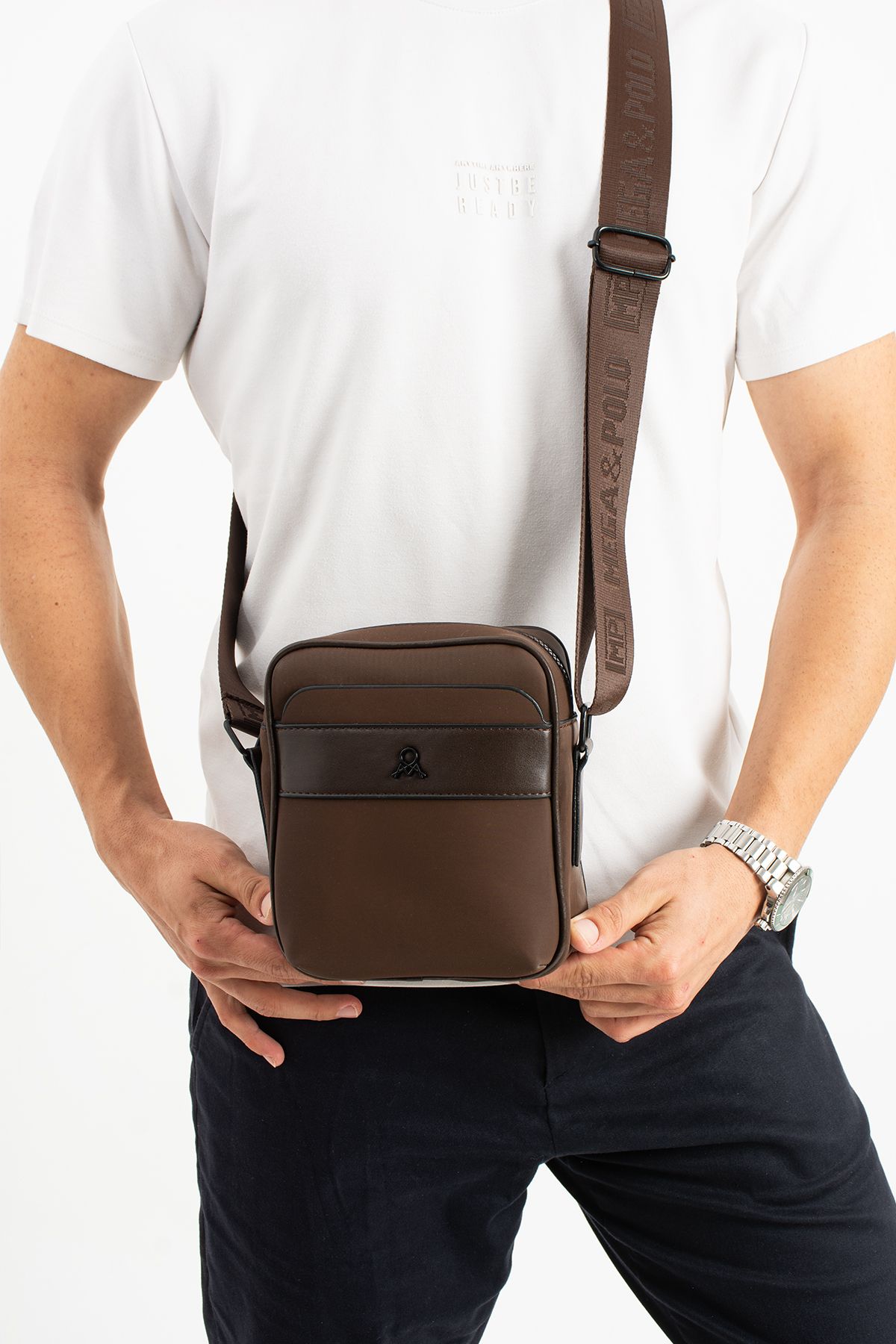 Erkek Günlük Spor Seyahat Çapraz Çanta Saten Kumaş Su İtici Hafif Omuz Göğüs Çantası - KAHVERENGİ