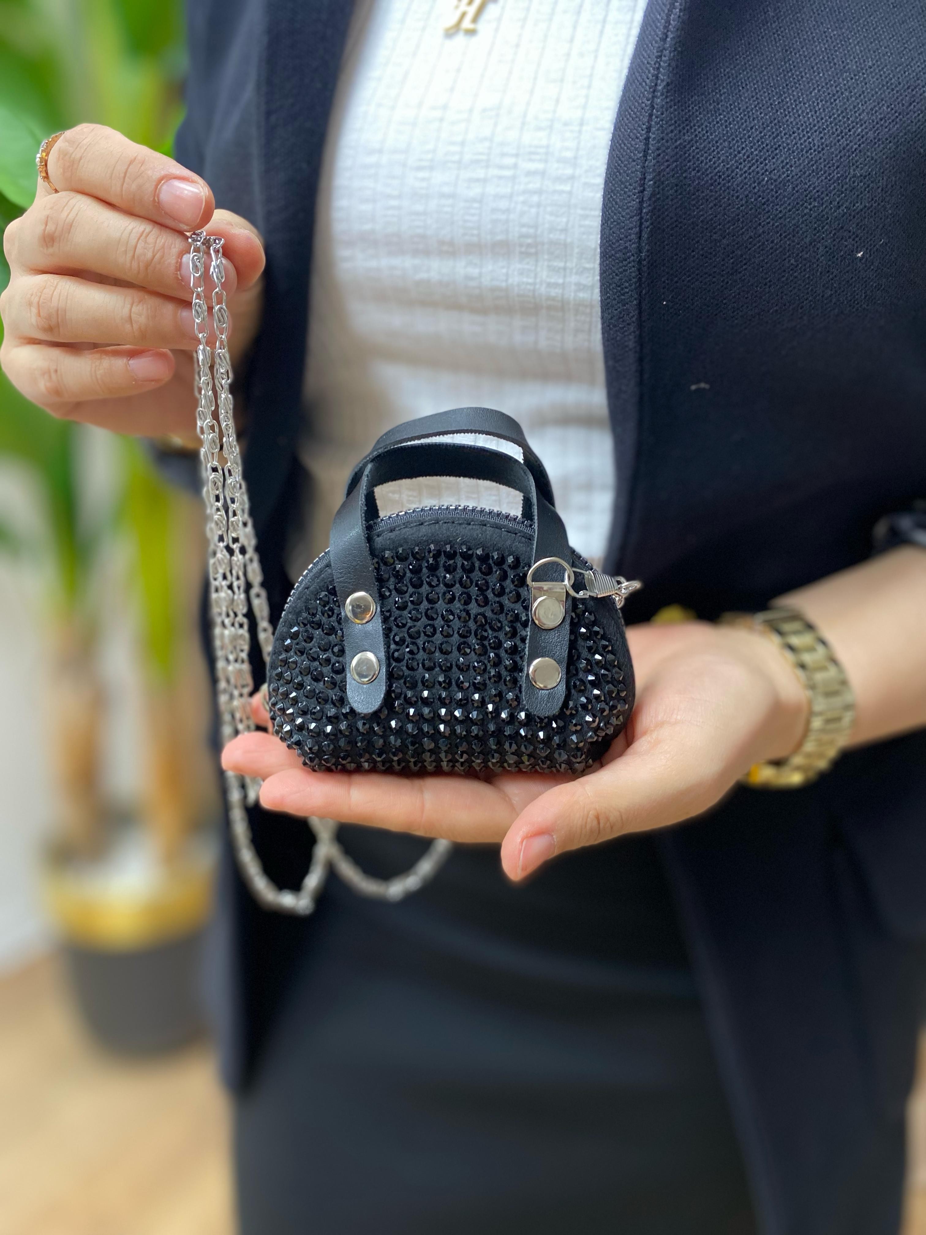 Mini Taşlı Çanta Minimal - SİYAH