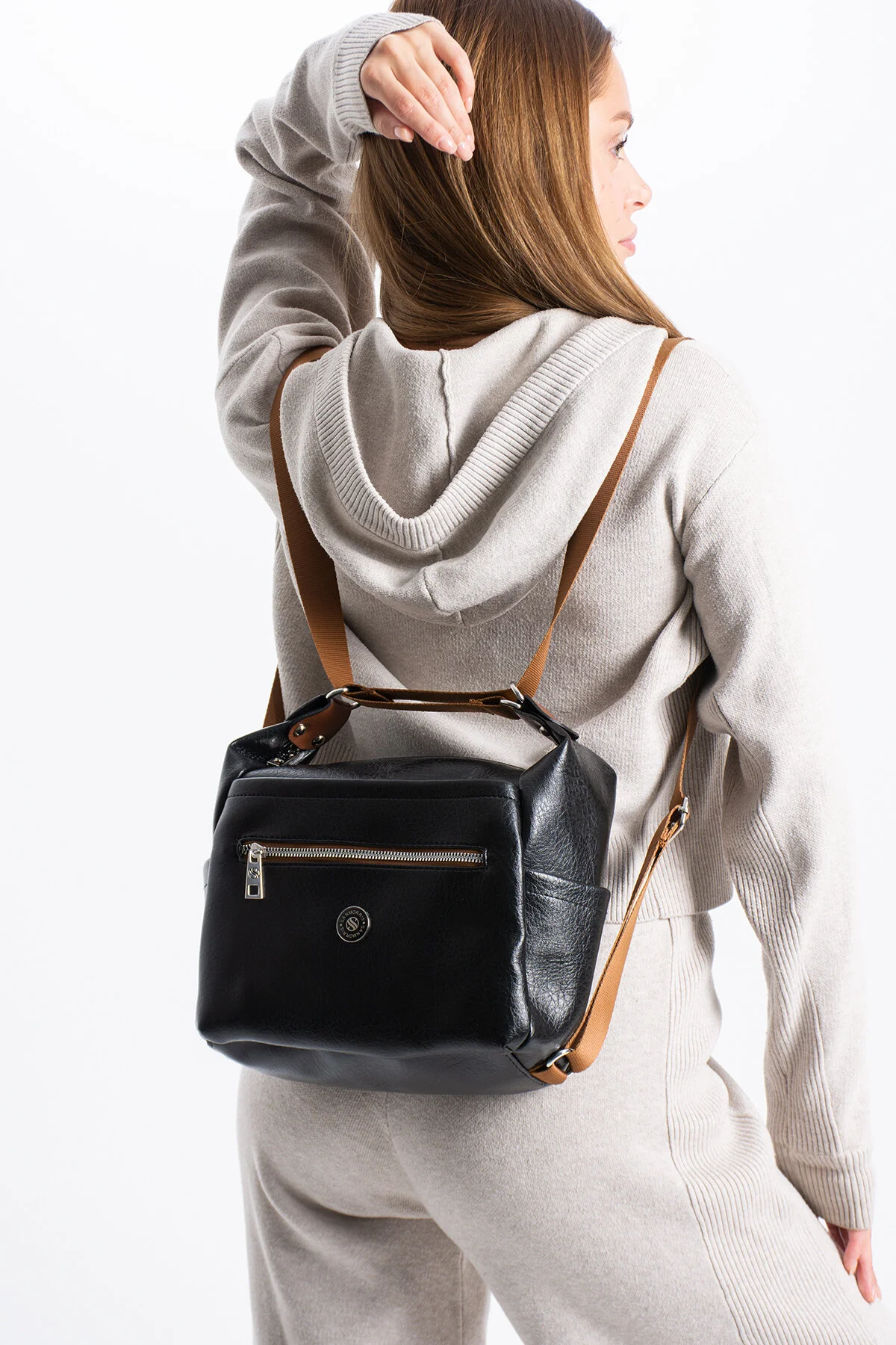 4 Bölmeli Hem Sırt Hem Omuz Çantası Çok Kullanışlı - SİYAH-TABA