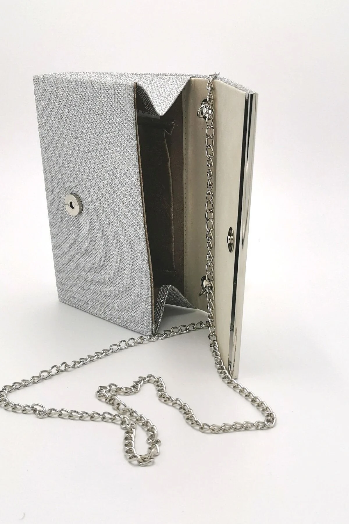 Çok Şık Özel Günler İçin Abiye Çantası - CUPRA GÜMÜŞ (SİMLİ)