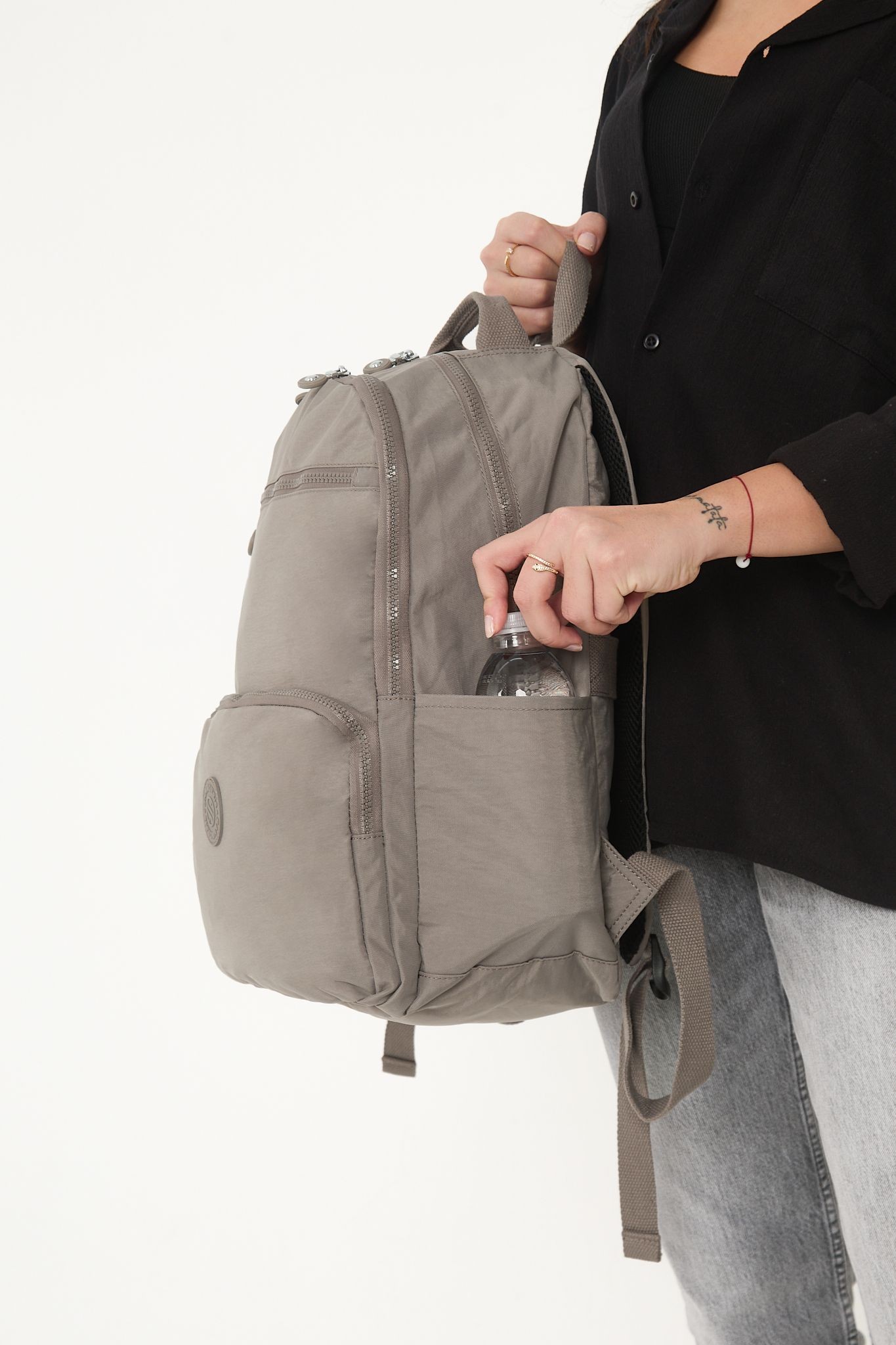 Unisex Suya Dayanıklı Orta Boy Krinkıl Kumaş Çok Gözlü Laptop Okul Ve Seyahat Sırt Çantası - VİZON
