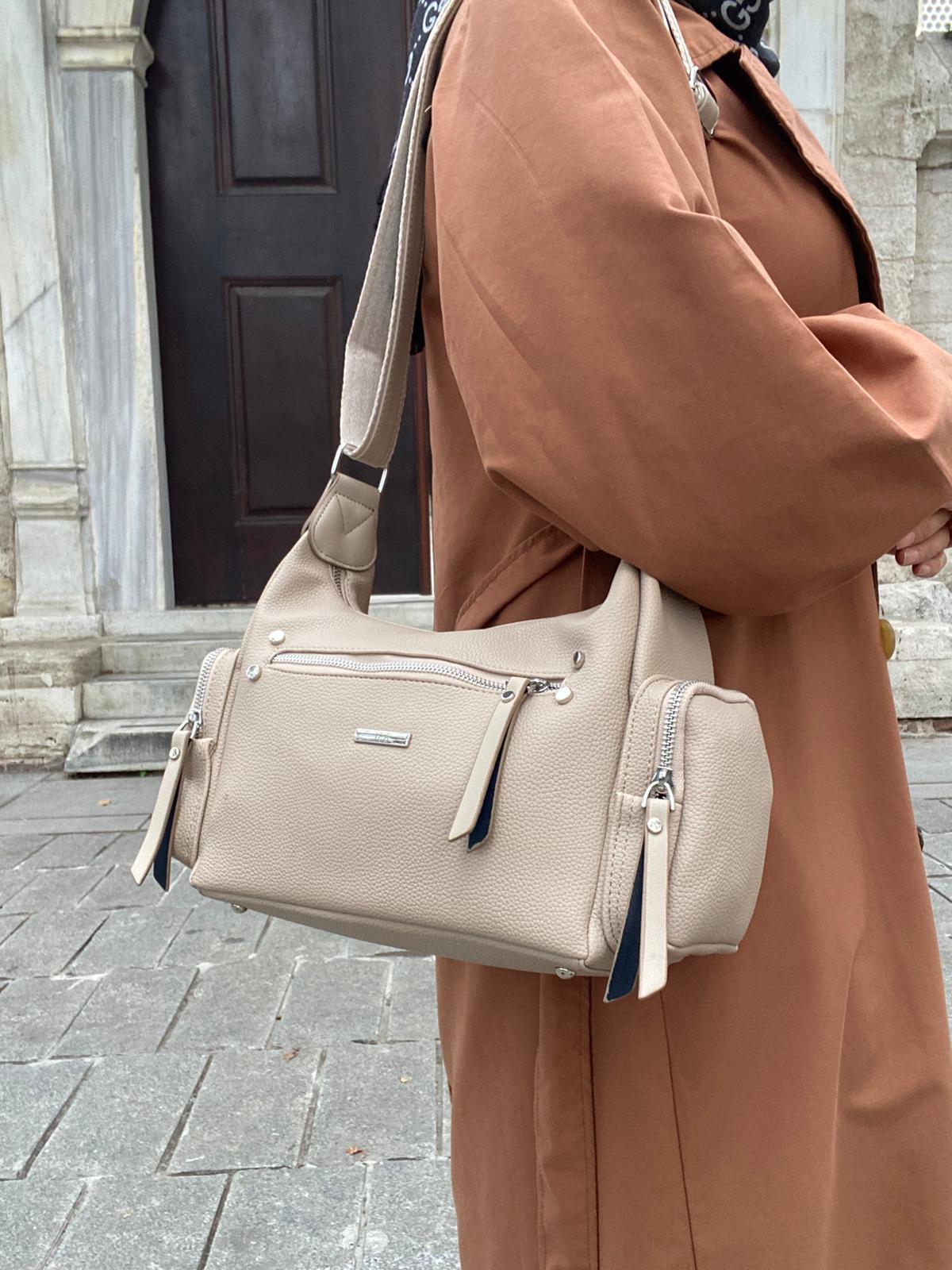 8 BÖLMELİ ASTARLI UZUN ASKILI ÇAPRAZ VE OMUZ ÇANTASI - VİZON