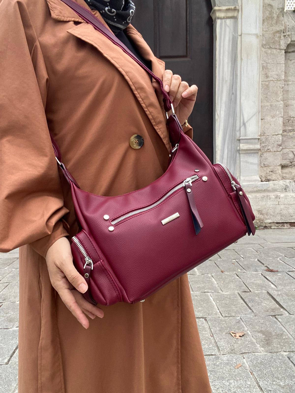 8 BÖLMELİ ASTARLI UZUN ASKILI ÇAPRAZ VE OMUZ ÇANTASI - BORDO