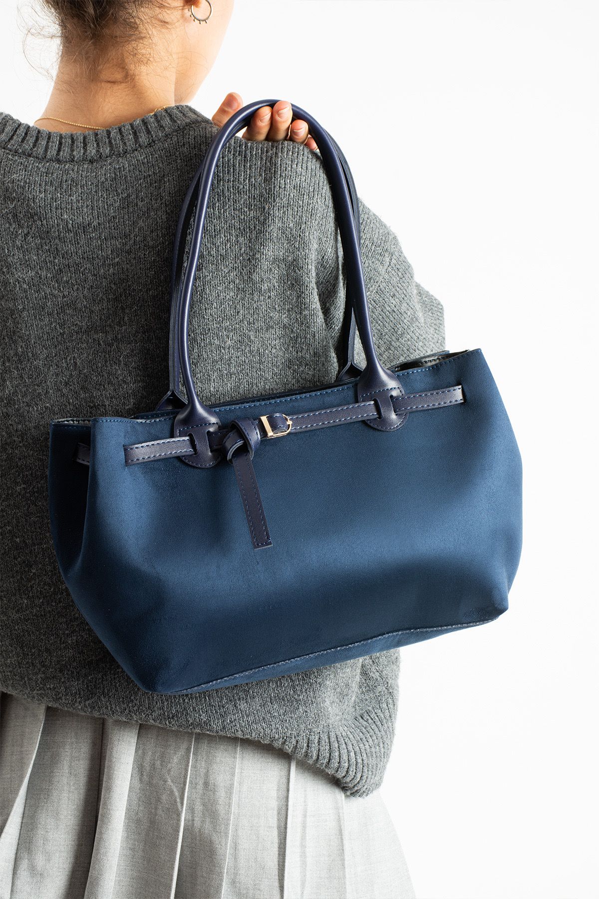 Yeni Sezon Süet El Ve Omuz Çantası - LACİVERT