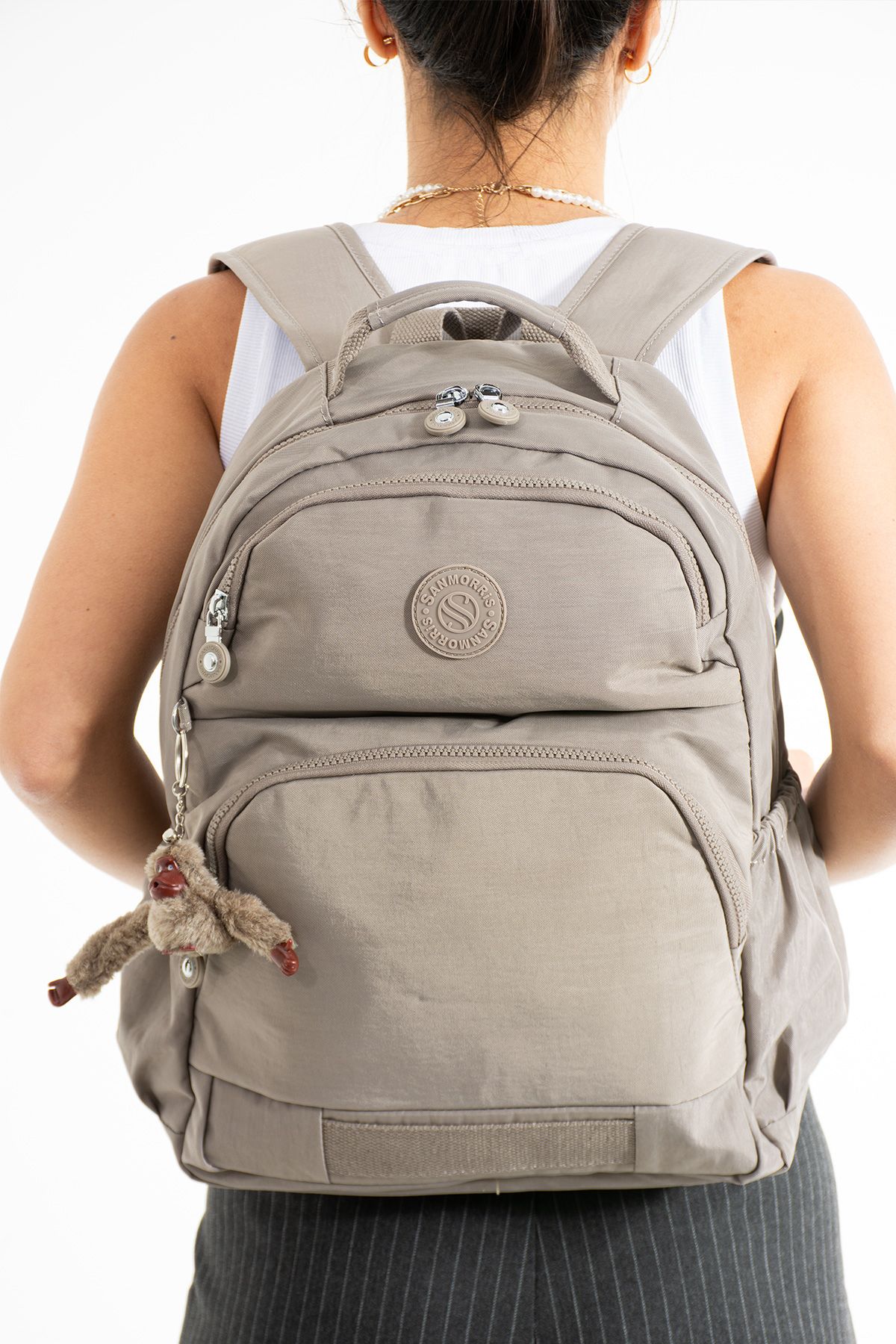 Unisex Suya Dayanıklı Kumaş Laptop Bölmeli 3 Gözlü Okul Seyahat Sırt Çantası - VİZON