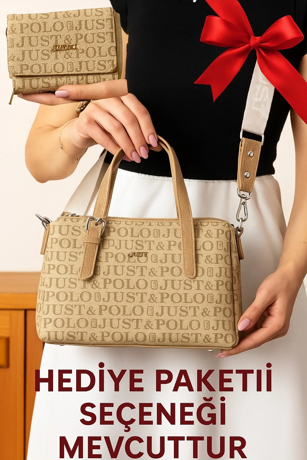 Çanta Cüzdan Kombin El Ve Omuz Çantası Çok Kullanışlı - VİZON