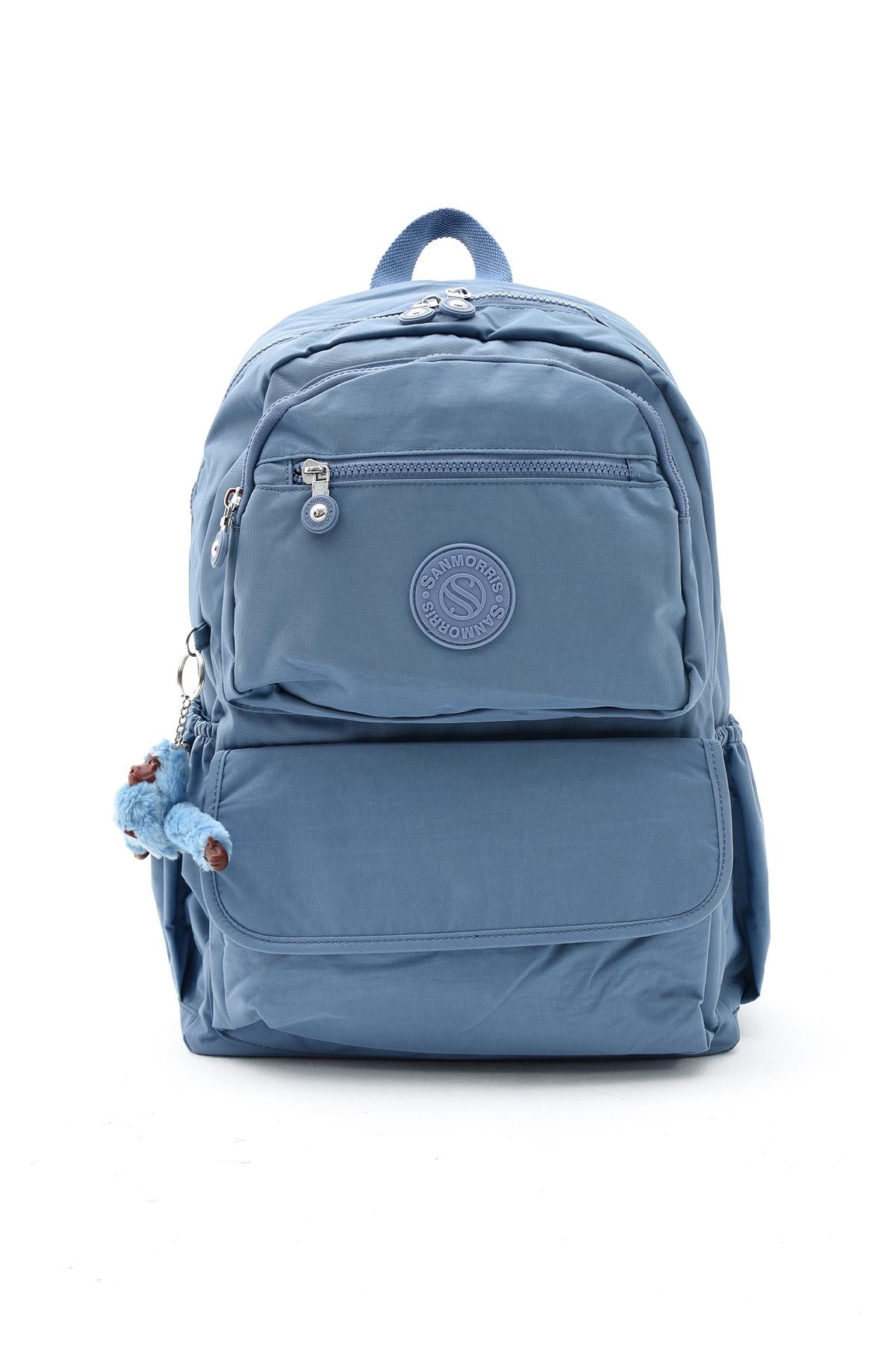 Unisex Suya Dayanıklı Kumaş Laptop Bölmeli Büyük Boy Açık Gri Renkli Okul Seyahat Sırt Çantası - MAVİ
