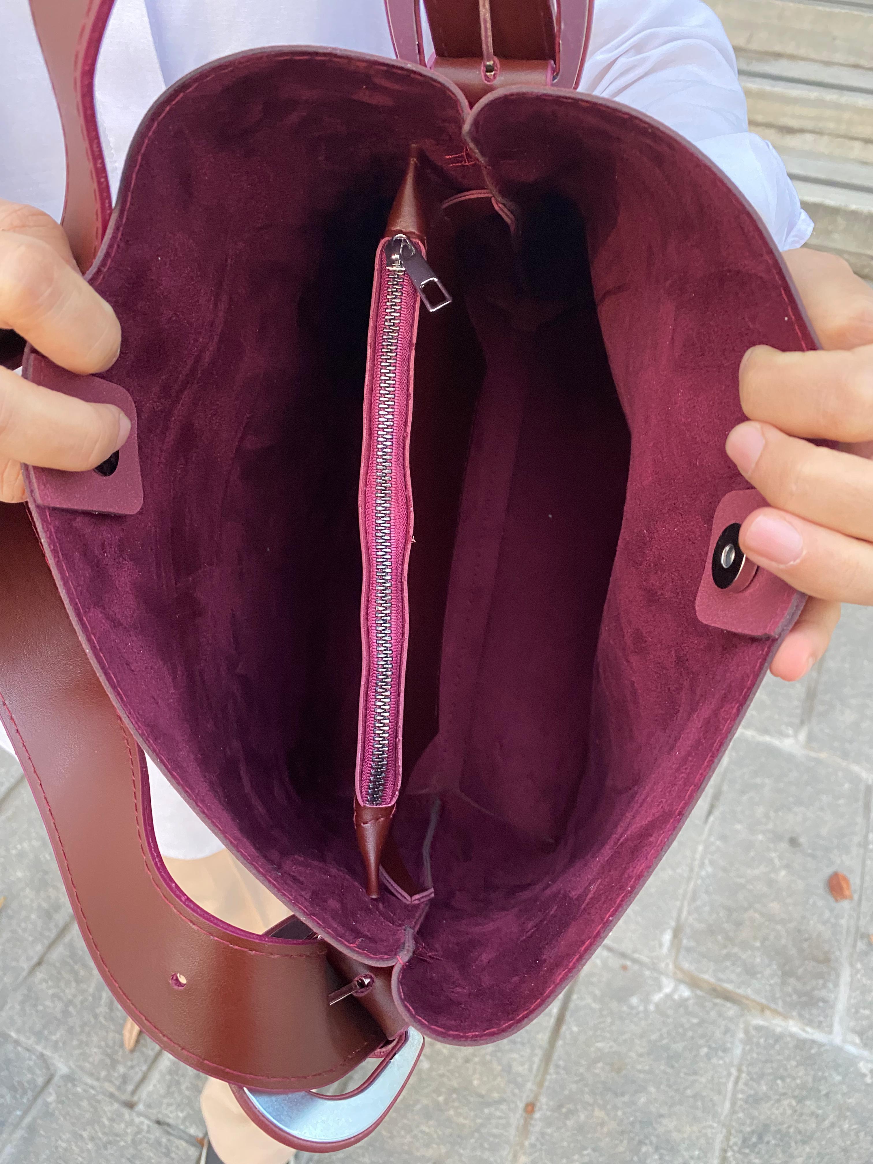 Süet Kemer Detaylı Büyük Boy Omuz Çantası - SÜET BORDO