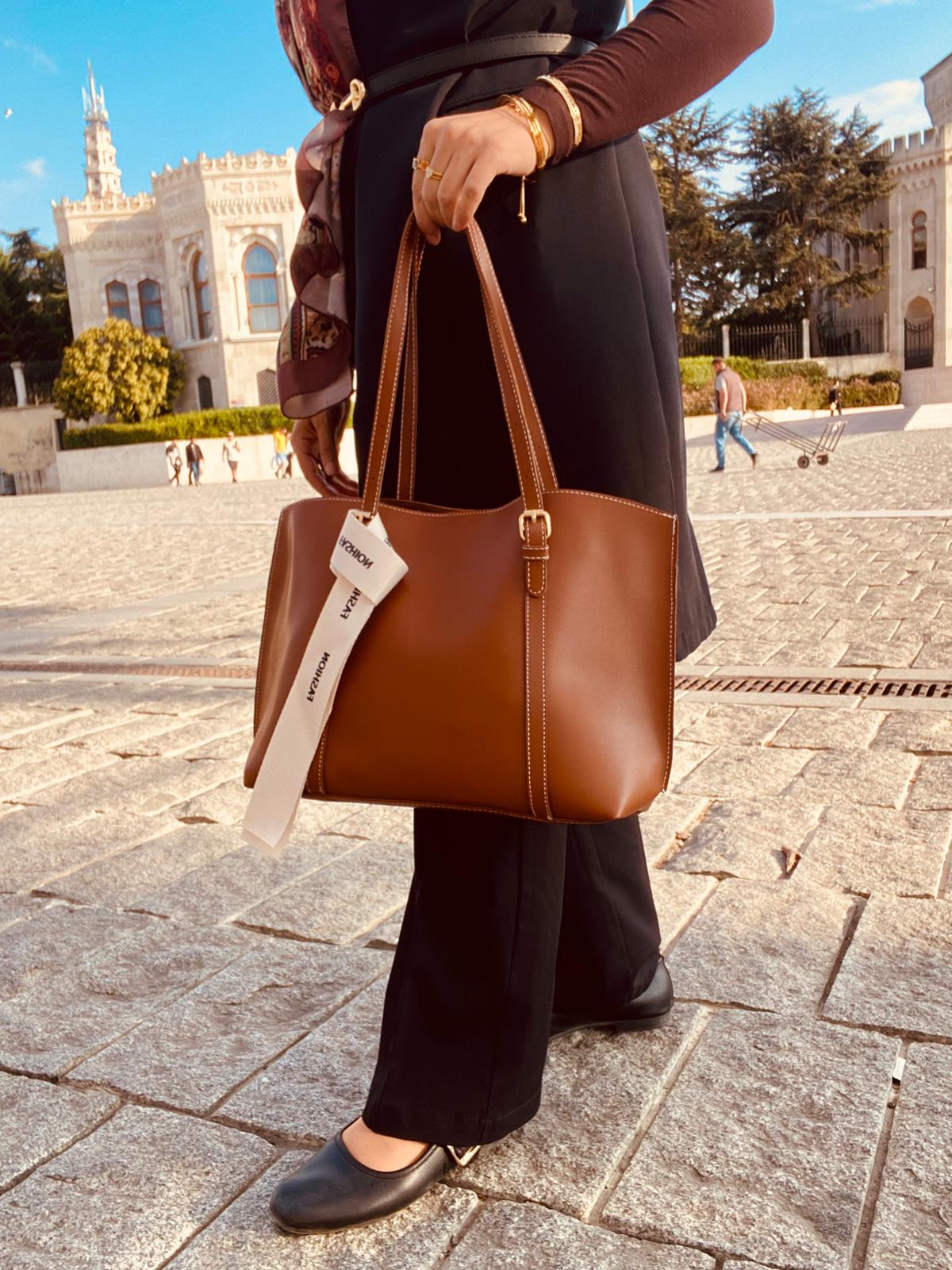 2 Bölmeli Çok Şık Büyük Boy Yumuşak Deri Omuz Çantası