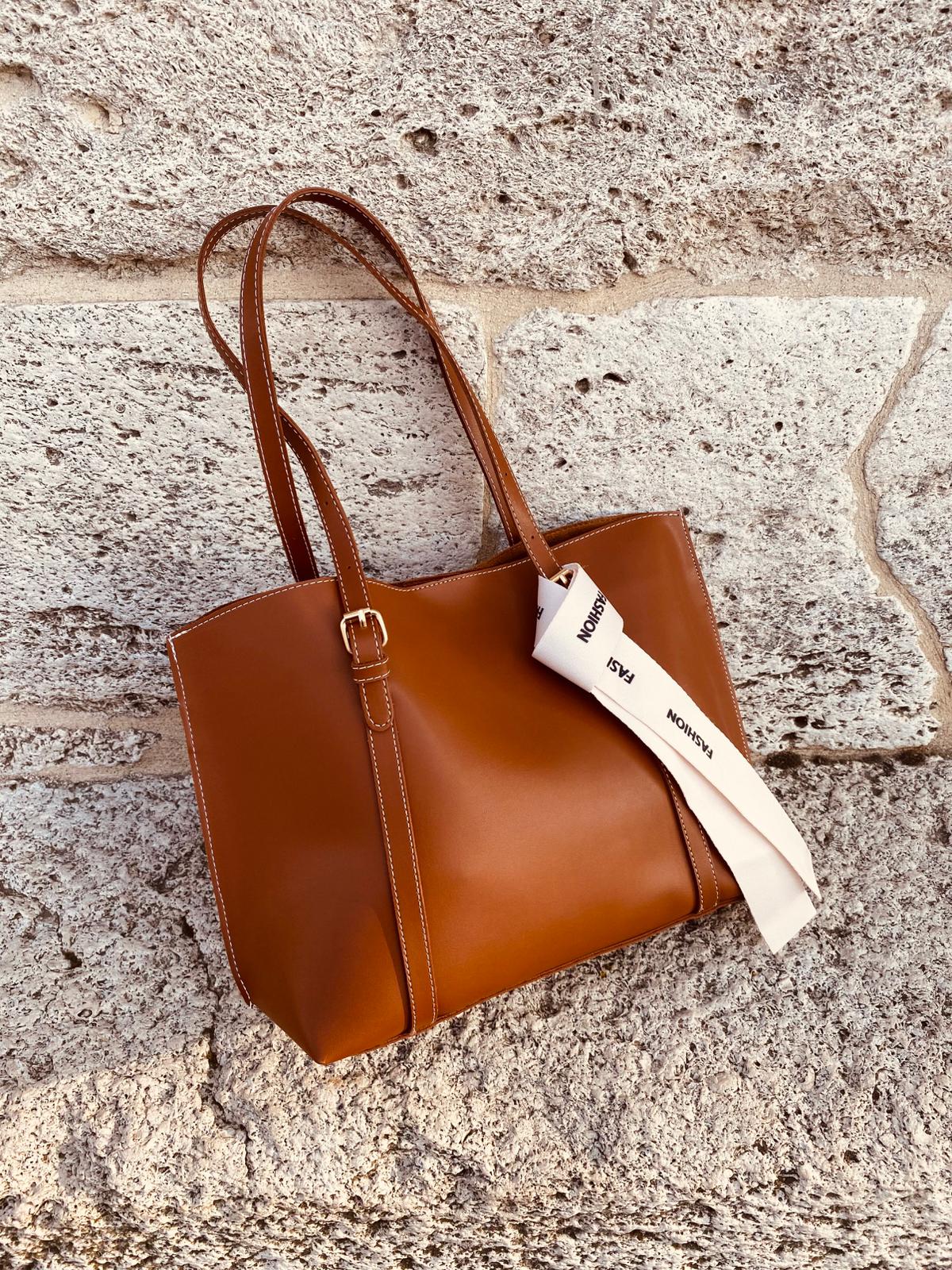 2 Bölmeli Çok Şık Büyük Boy Yumuşak Deri Omuz Çantası - TABA