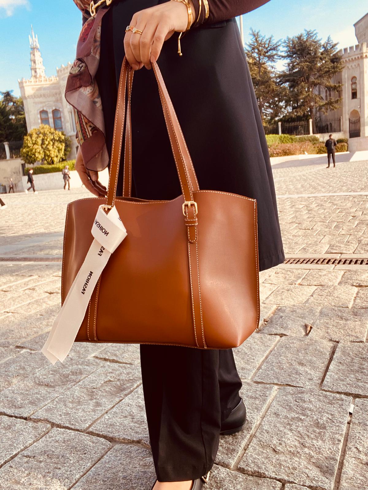 2 Bölmeli Çok Şık Büyük Boy Yumuşak Deri Omuz Çantası