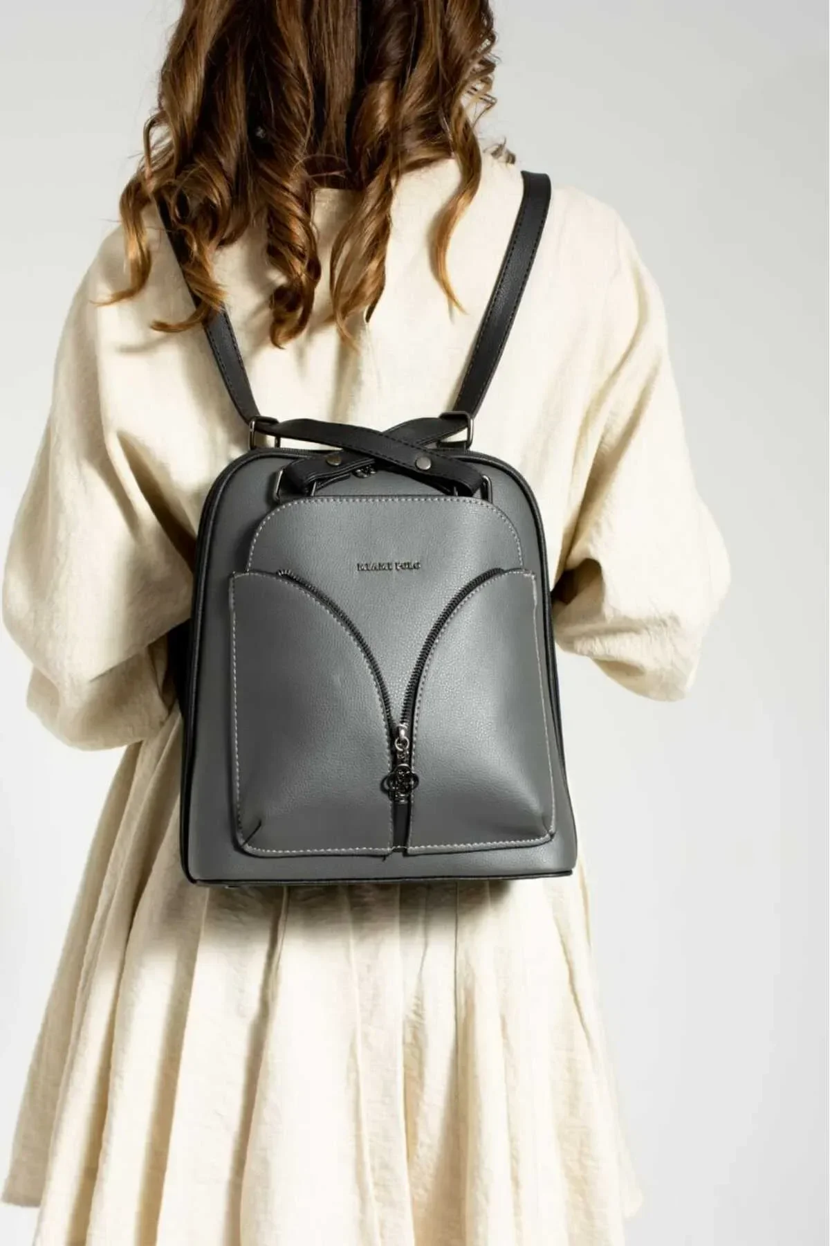 Yoro Model Kadın Sırt Ve Omuz Çantası Su Geçirmez Suni Deri Çok Cepli Ultra - GRİ