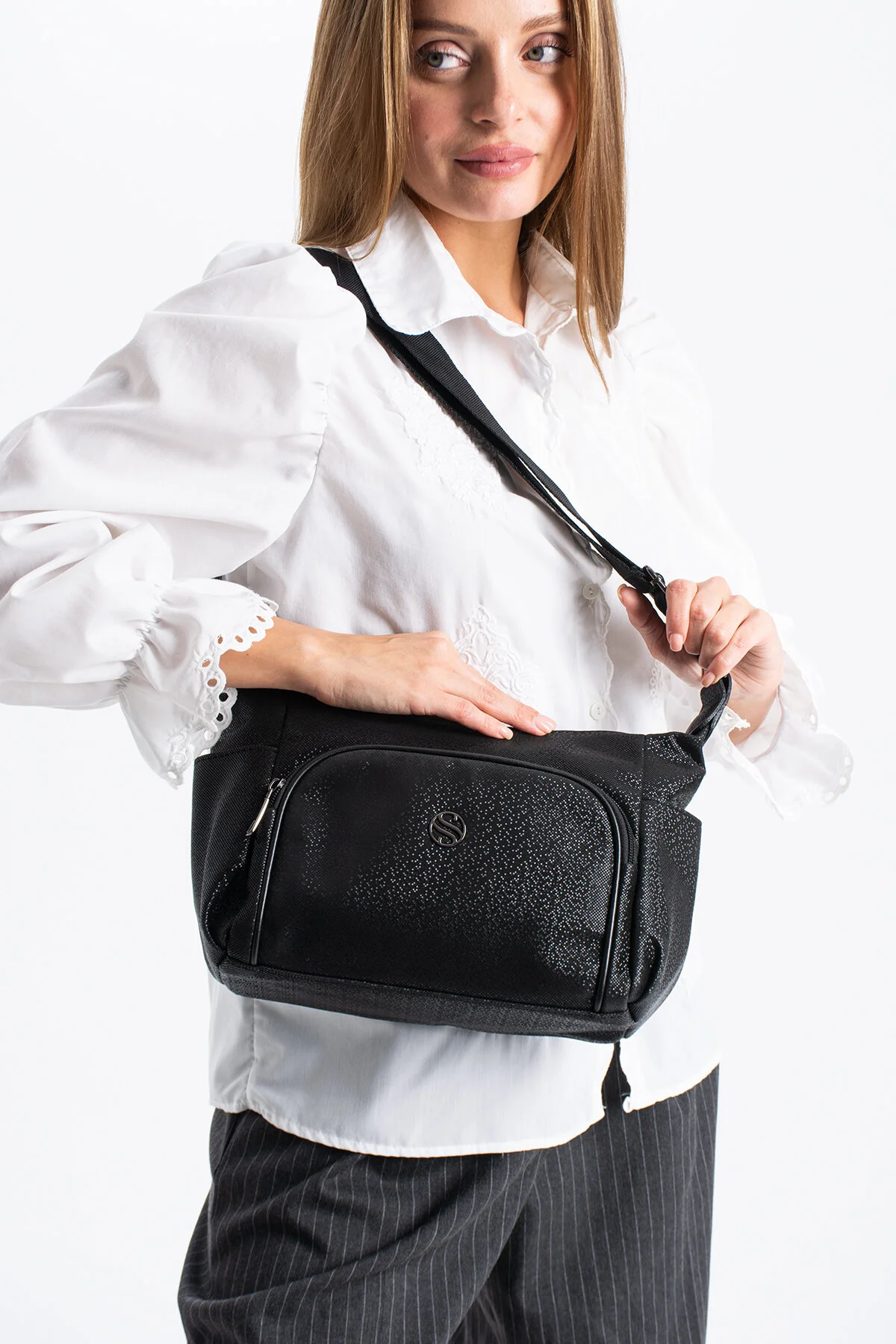 4 Bölmeli Çok Kullanışlı Çapraz Ve omuz Çantası - SİYAH-MOZAİK