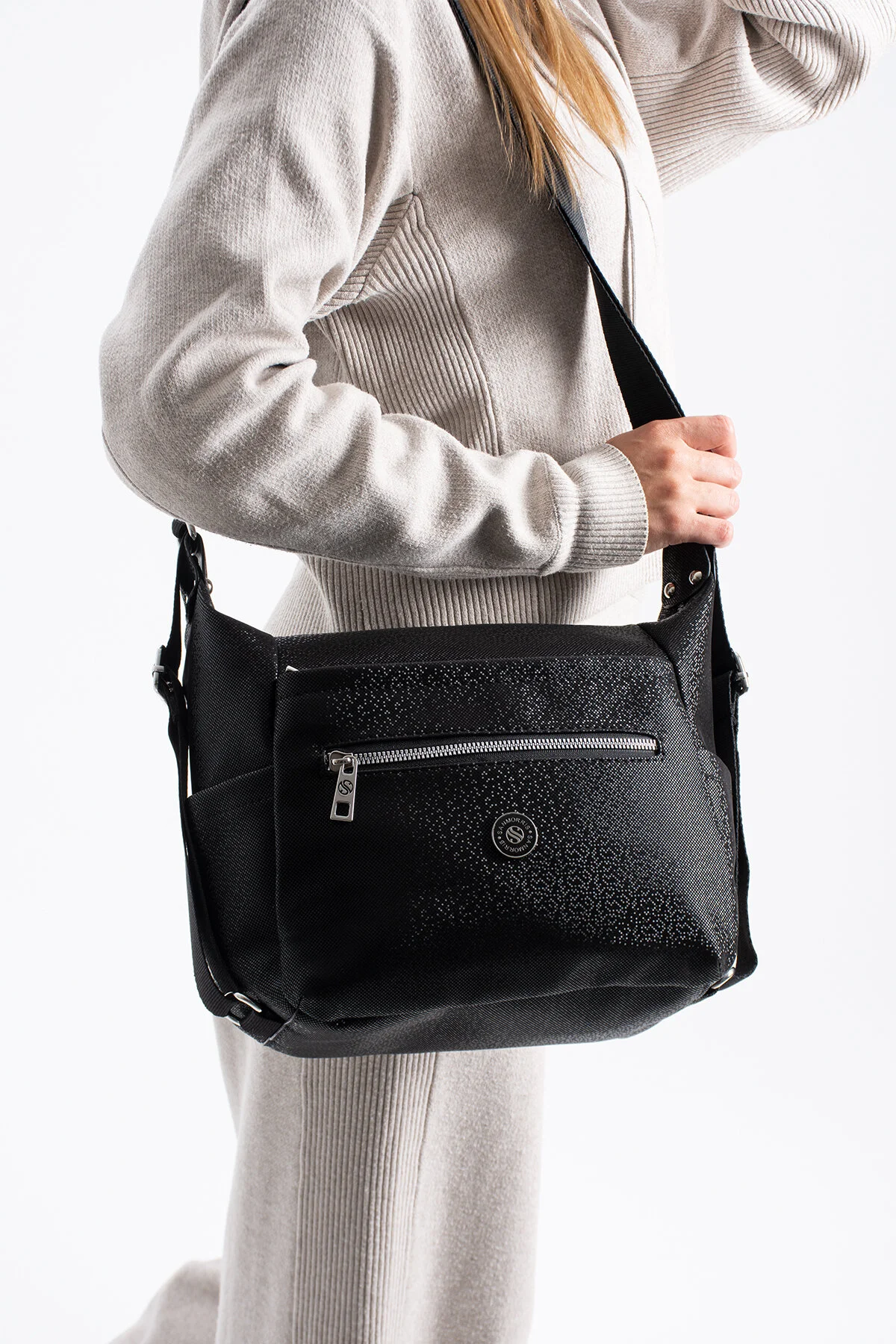 4 Bölmeli Hem Sırt Hem Omuz Çantası Çok Kullanışlı - SİYAH-MOZAİK