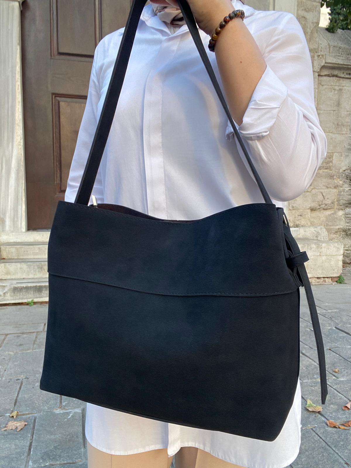 Süet Çok Şık Çok Kullanışlı Omuz Çantası - SİYAH