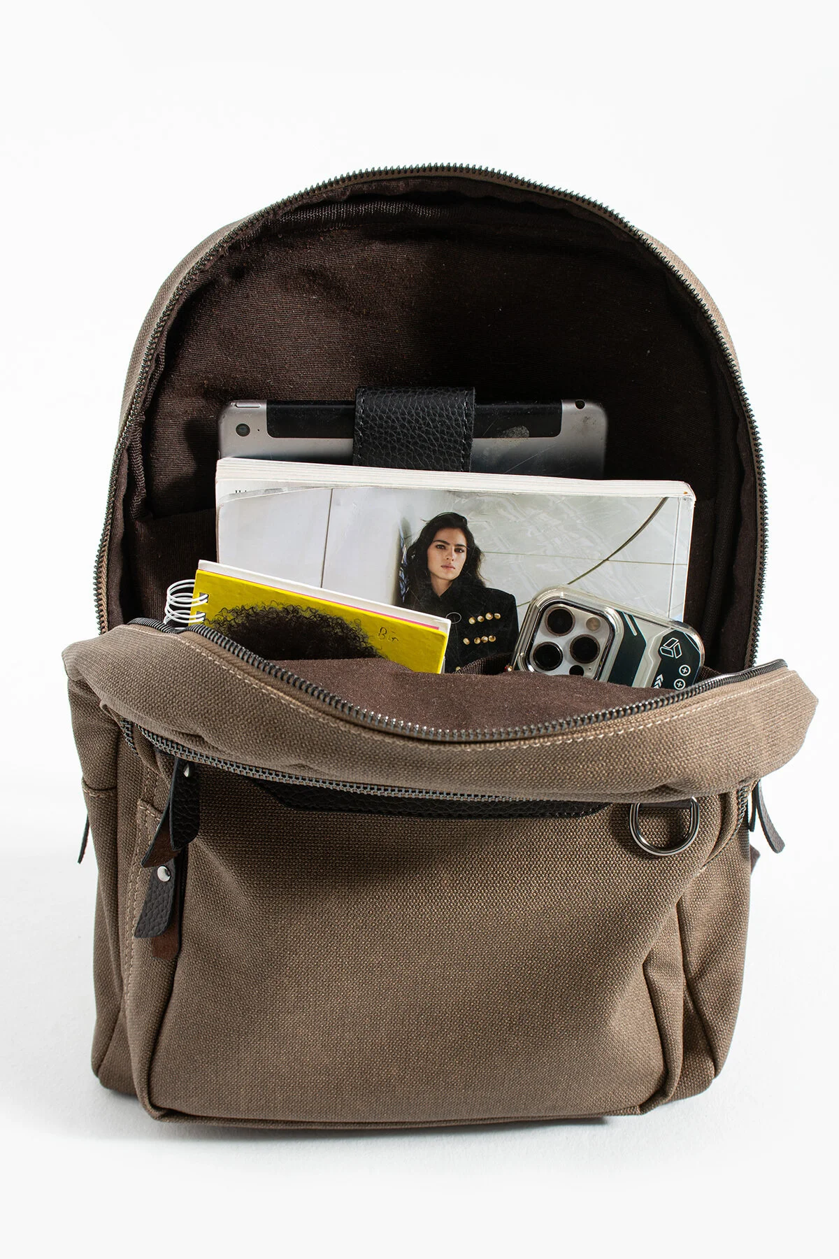 Premium Kanvas Kumaş Sırt Çantası Business Çanta 1.sınıf Kaliteli Kumaş Çanta - VİZON-KAHVE