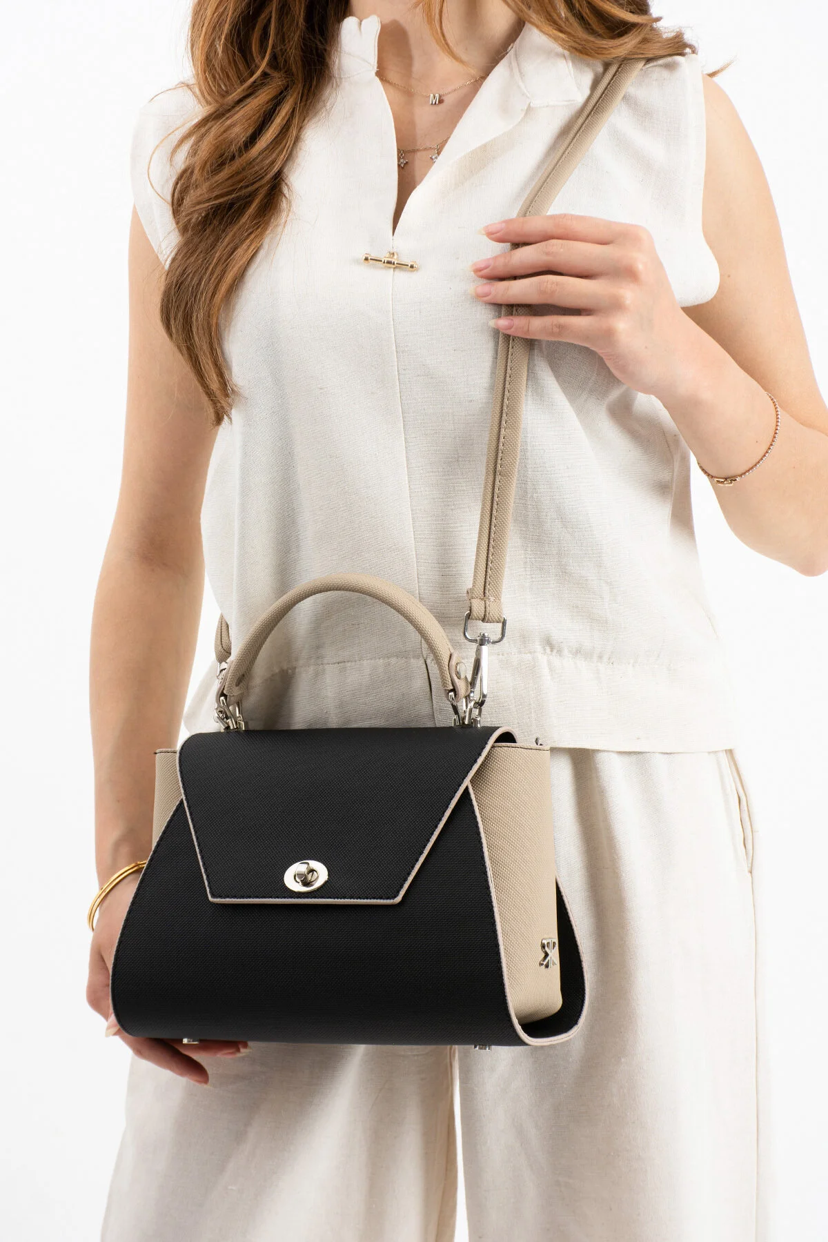 Polo Of Colors Kapaklı El ve Uzun Omuz Askılı Kadın Çanta Cüzdan Takımı - SİYAH-VİZON