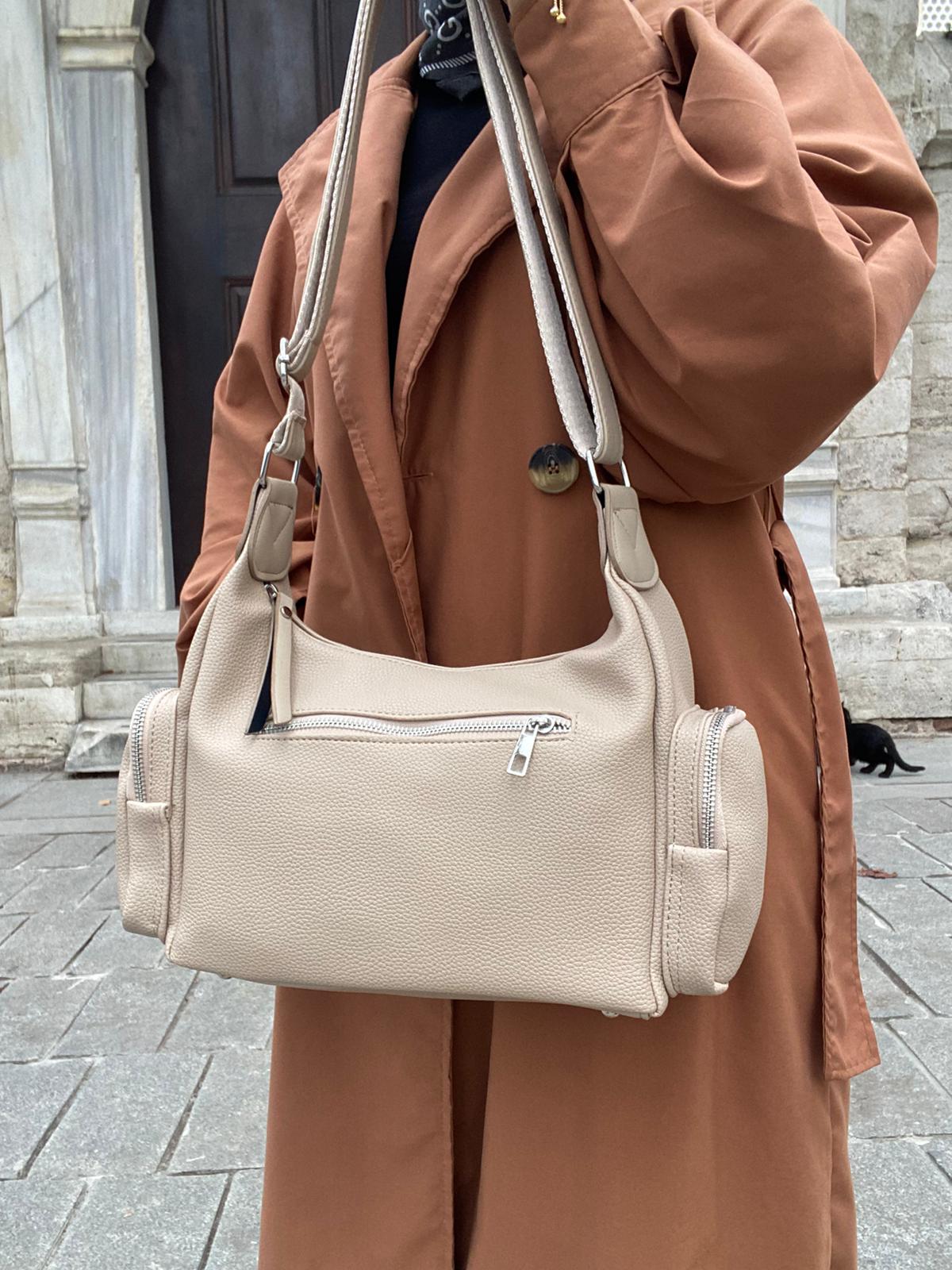 8 BÖLMELİ ASTARLI UZUN ASKILI ÇAPRAZ VE OMUZ ÇANTASI - VİZON