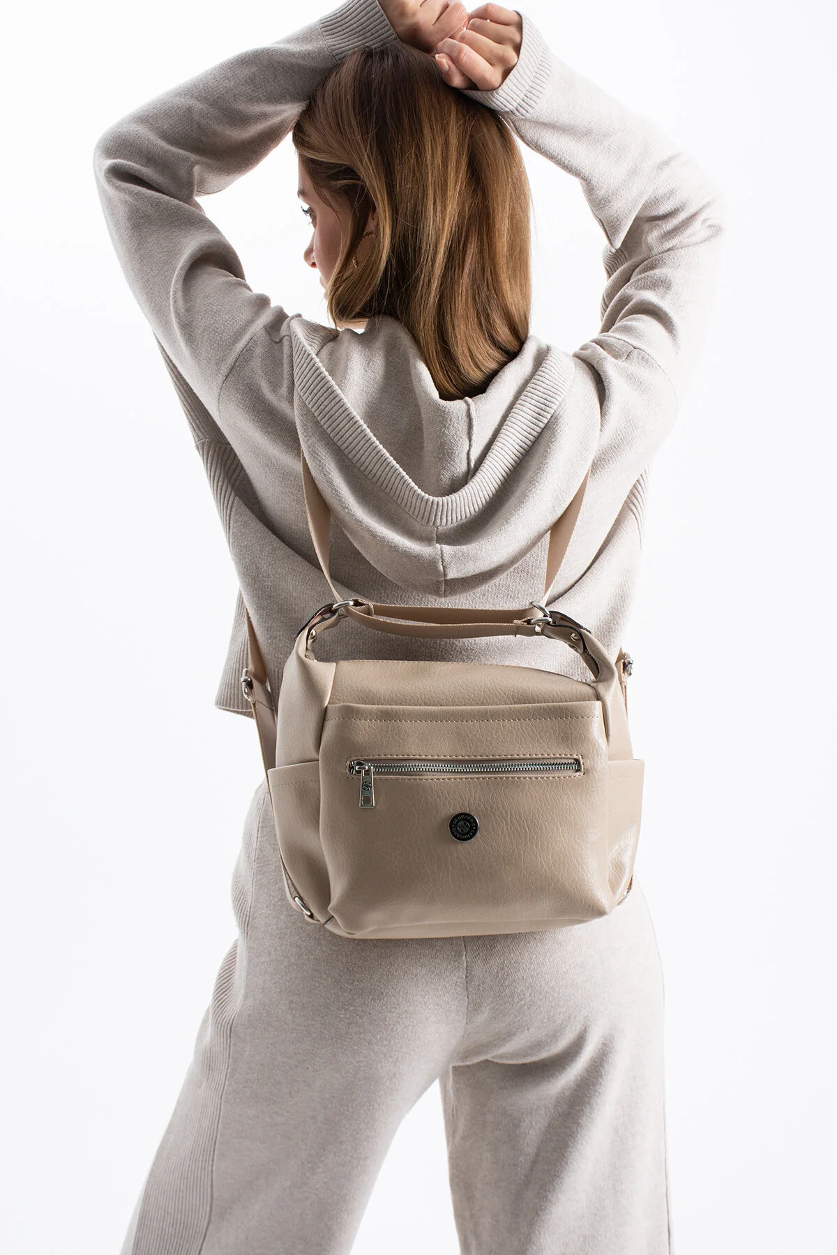 4 Bölmeli Hem Sırt Hem Omuz Çantası Çok Kullanışlı - BEJ