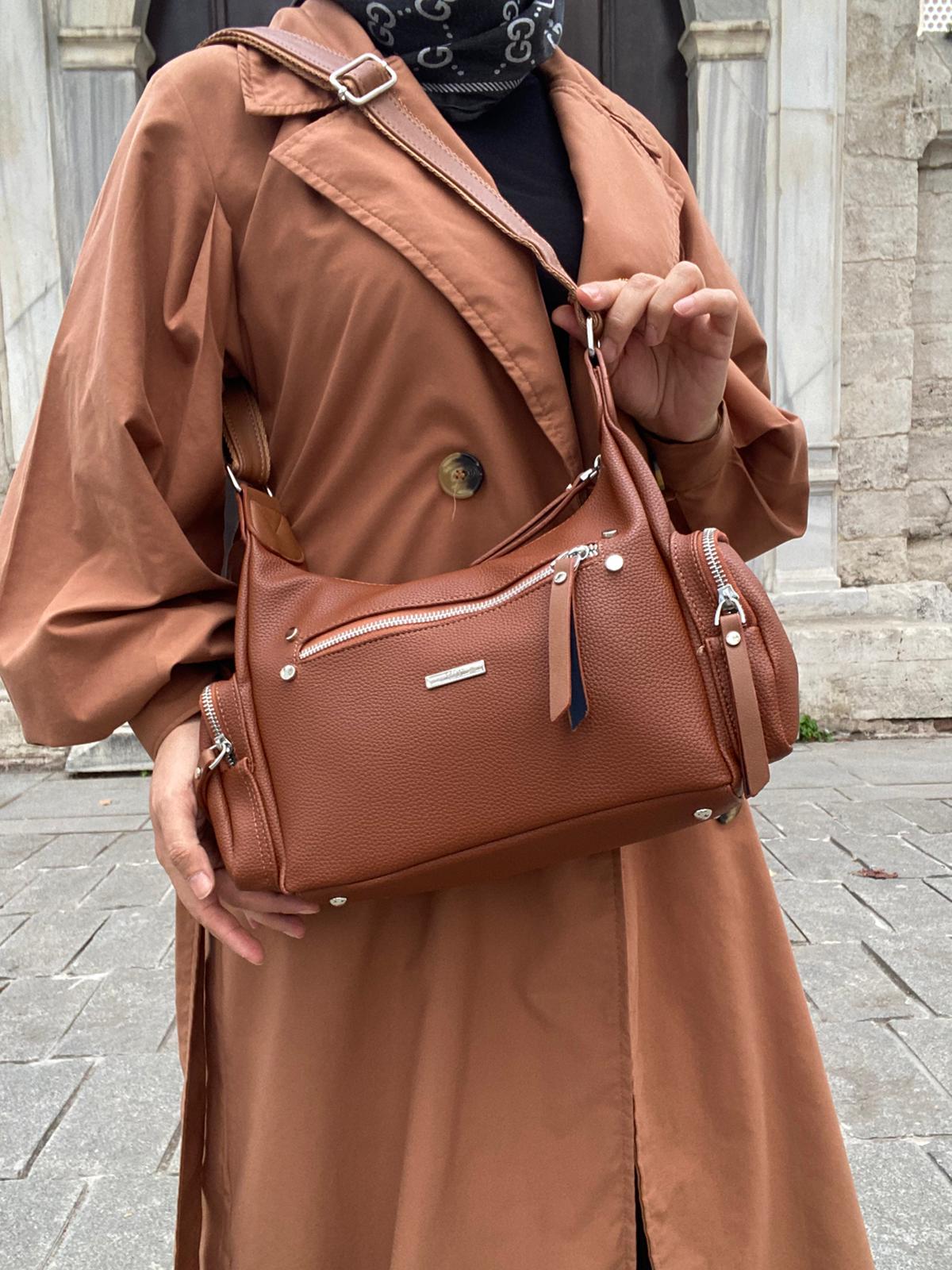 8 BÖLMELİ ASTARLI UZUN ASKILI ÇAPRAZ VE OMUZ ÇANTASI - TABA