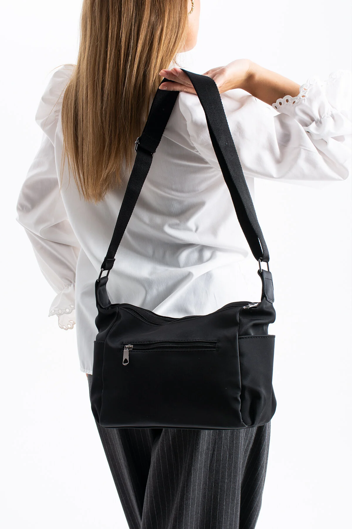 4 Bölmeli Çok Kullanışlı Çapraz Ve omuz Çantası - SİYAH-SATEN
