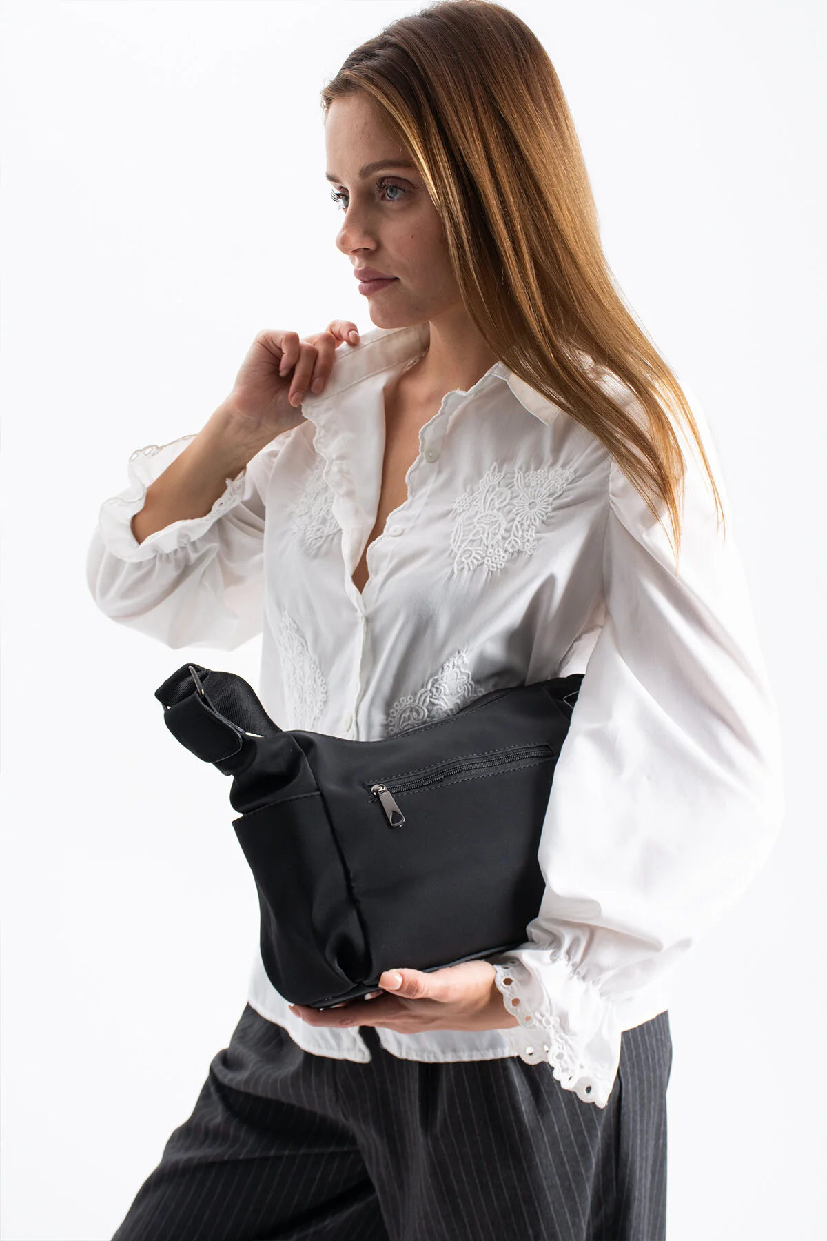 4 Bölmeli Çok Kullanışlı Çapraz Ve omuz Çantası - SİYAH-SATEN