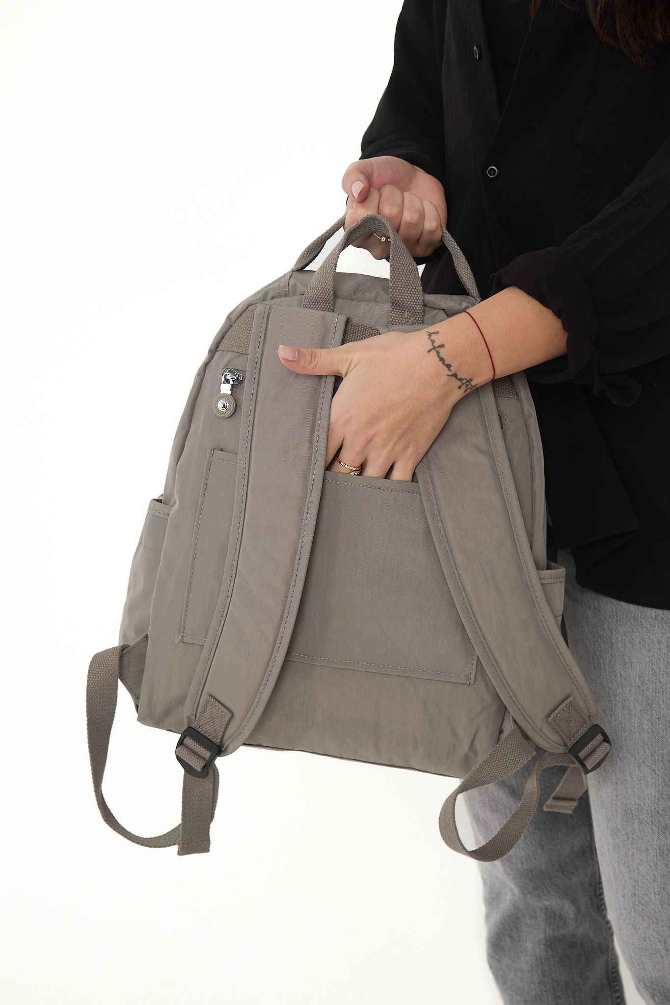 Unisex Suya Dayanıklı Krinkıl Kumaş Çok Gözlü Laptop Okul Ve Sırt Çantası - VİZON