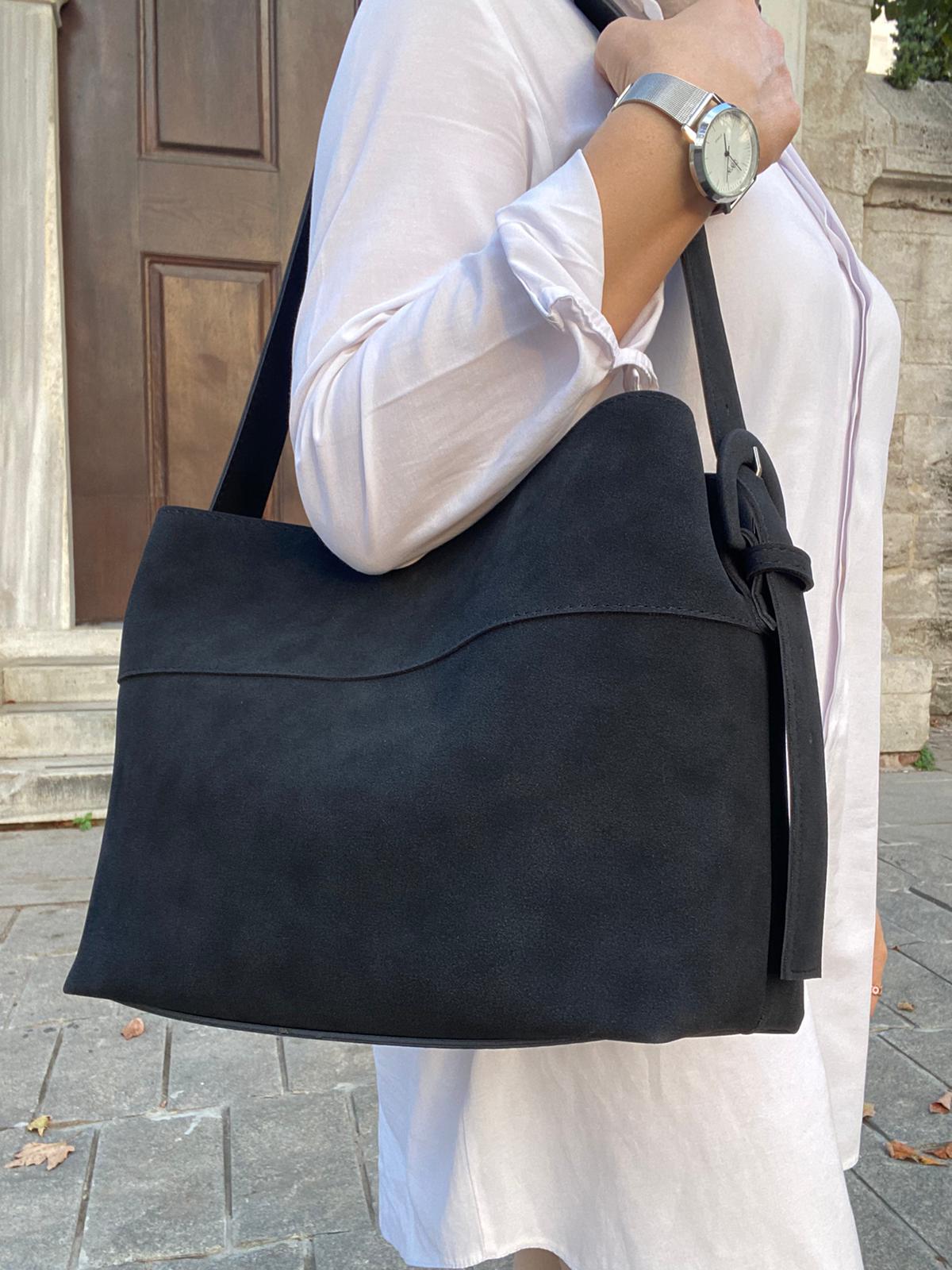 Süet Çok Şık Çok Kullanışlı Omuz Çantası - SİYAH