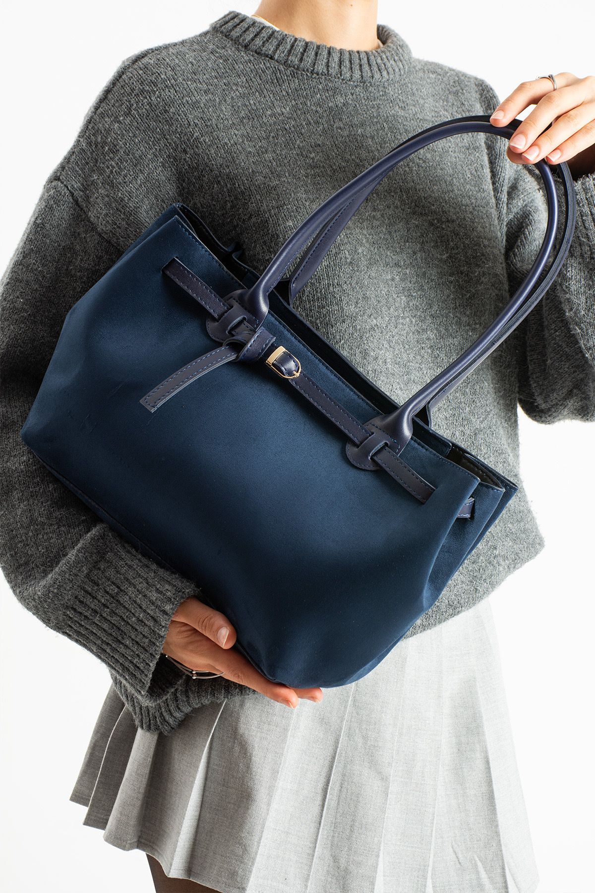 Yeni Sezon Süet El Ve Omuz Çantası - LACİVERT