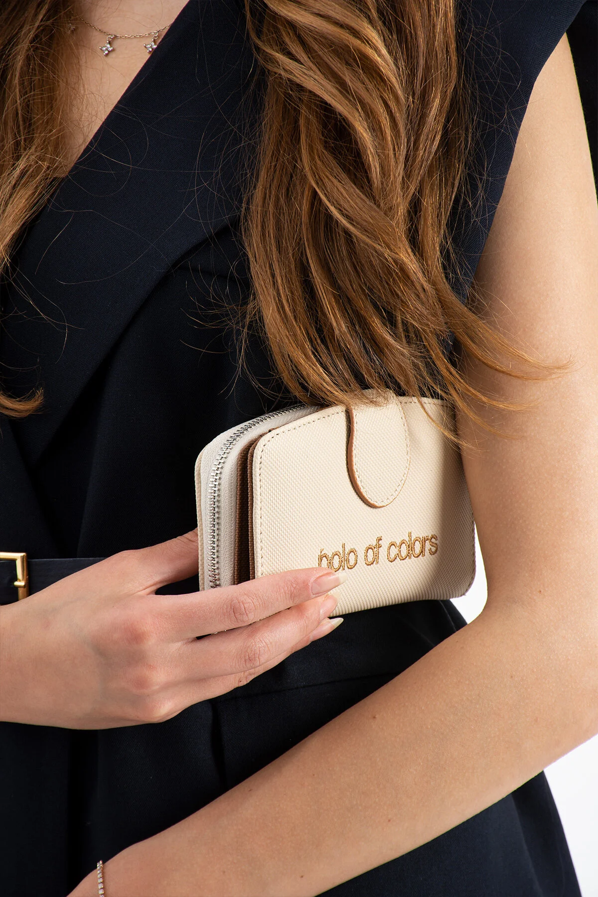 Polo Of Colors Kapaklı El ve Uzun Omuz Askılı Kadın Çanta Cüzdan Takımı - KREM-TABA