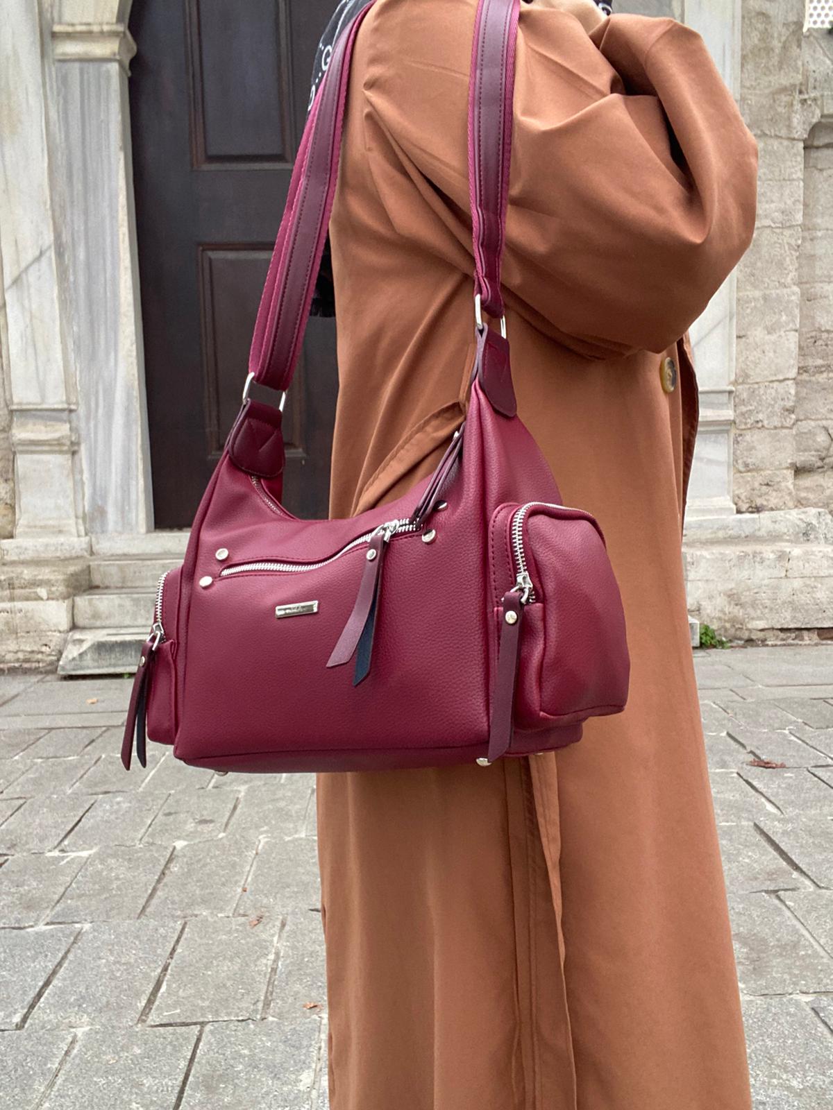 8 BÖLMELİ ASTARLI UZUN ASKILI ÇAPRAZ VE OMUZ ÇANTASI - BORDO