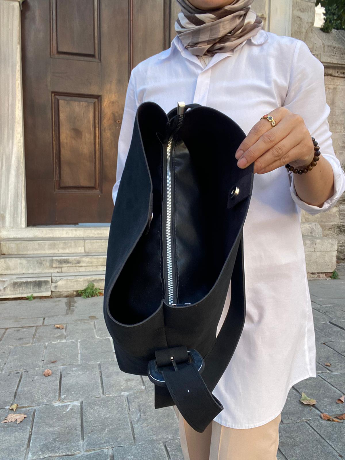 Süet Çok Şık Çok Kullanışlı Omuz Çantası - SİYAH