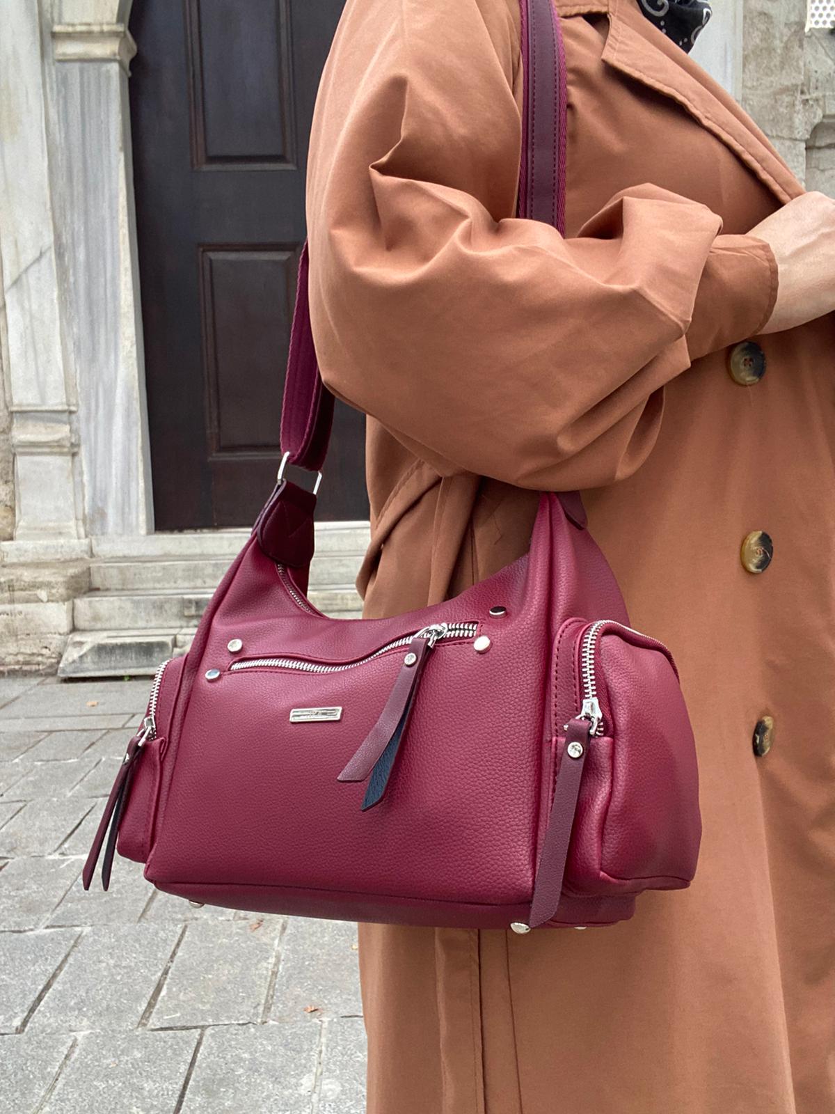 8 BÖLMELİ ASTARLI UZUN ASKILI ÇAPRAZ VE OMUZ ÇANTASI - BORDO