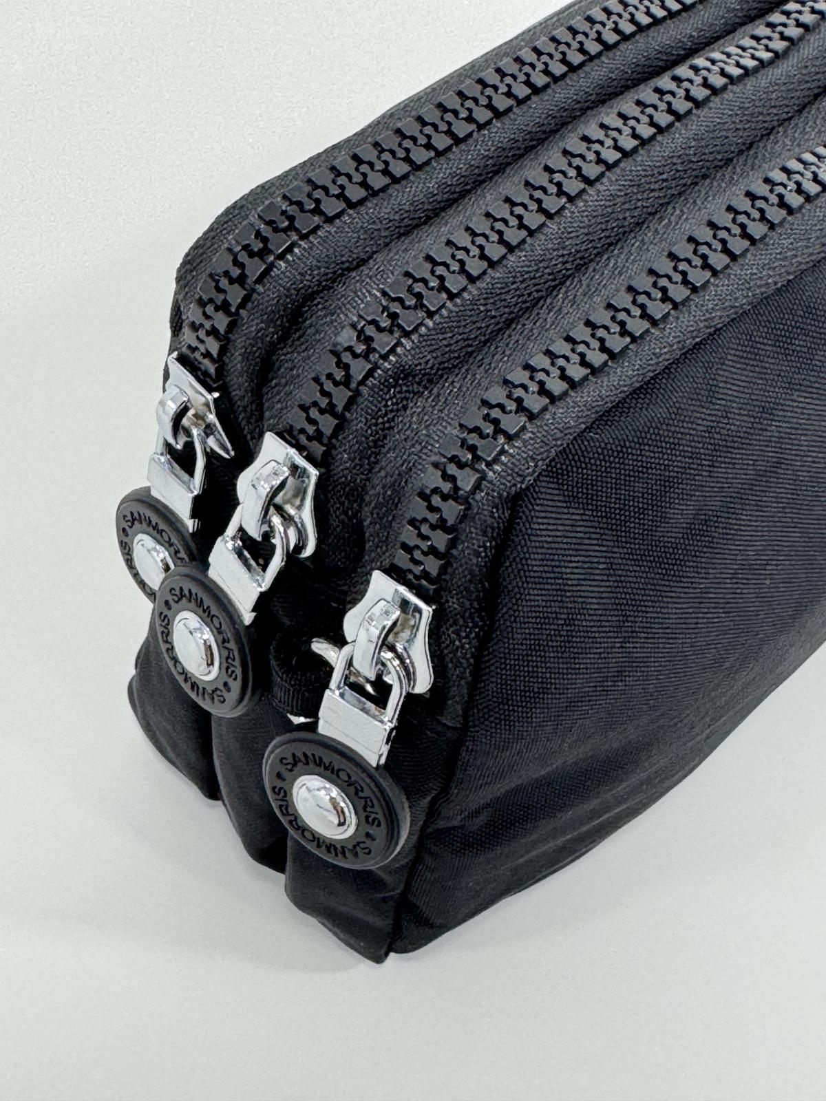 Krinkıl Kumaş El Ve Çapraz Askılı Kartlık, Bozuk Para Bölmeli Kalemlik/Cüzdan Tipi Makyaj Çantası - SİYAH