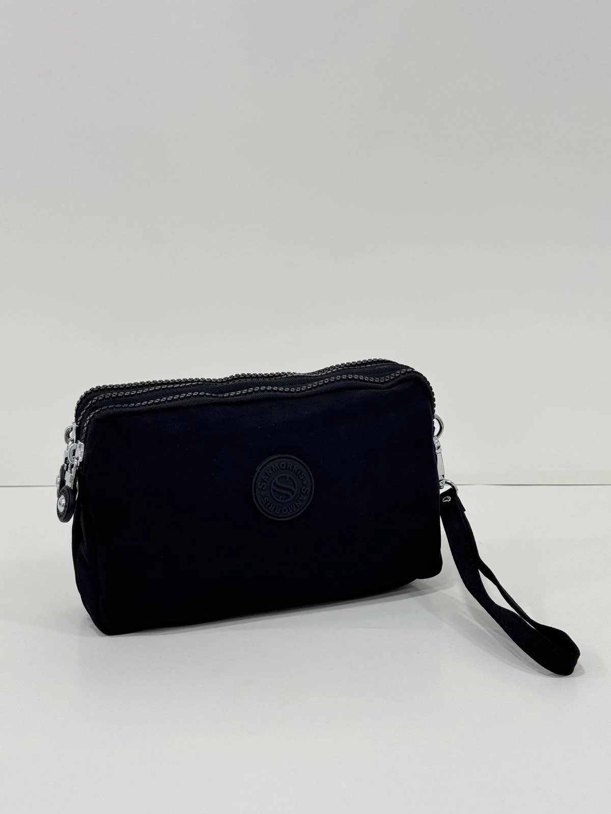 Krinkıl Kumaş El Ve Çapraz Askılı Kartlık, Bozuk Para Bölmeli Kalemlik/Cüzdan Tipi Makyaj Çantası - SİYAH