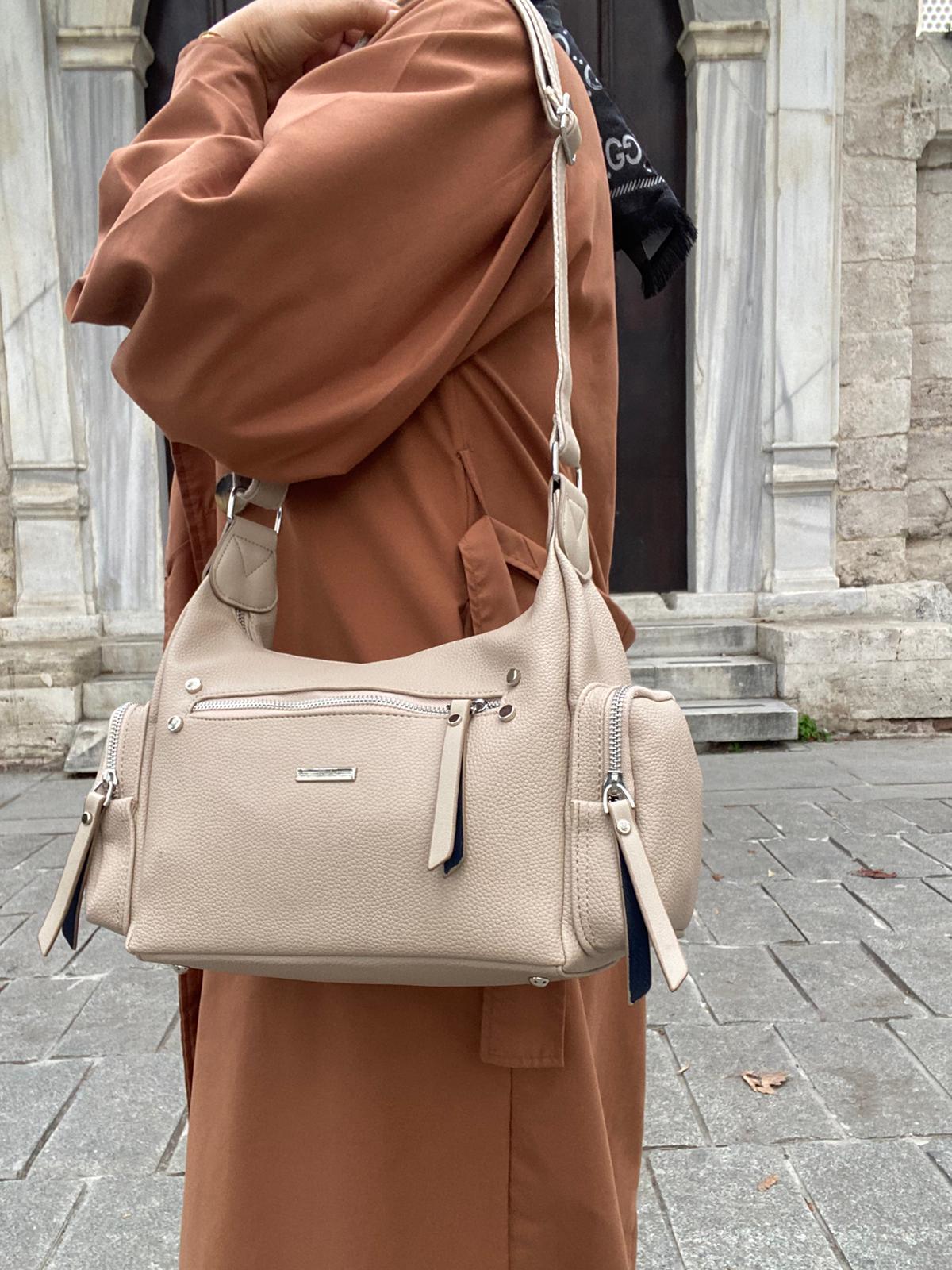 8 BÖLMELİ ASTARLI UZUN ASKILI ÇAPRAZ VE OMUZ ÇANTASI - VİZON