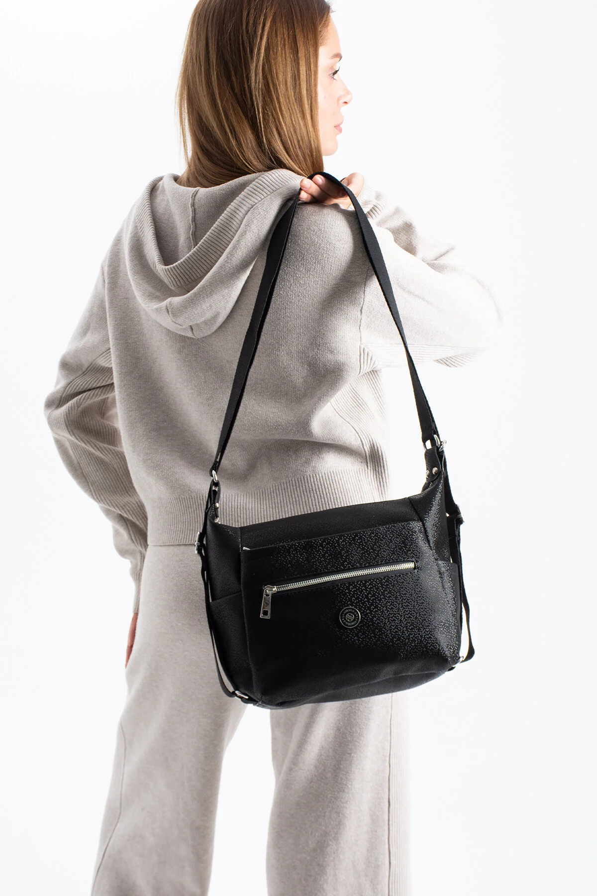 4 Bölmeli Hem Sırt Hem Omuz Çantası Çok Kullanışlı - SİYAH-MOZAİK