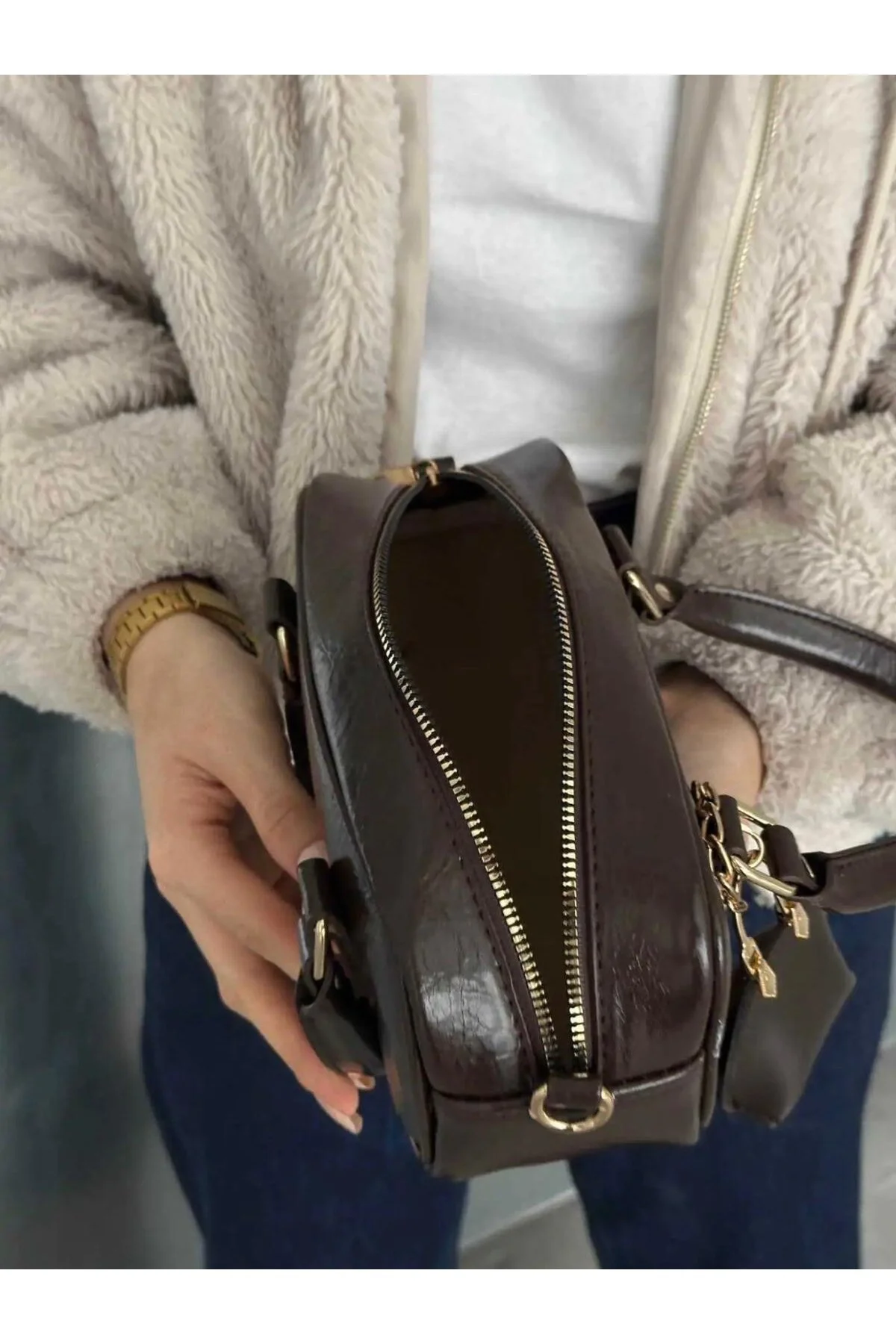 Charm Hediyeli Şık Tasarımlı Kırmızı El Ve Omuz Çantası