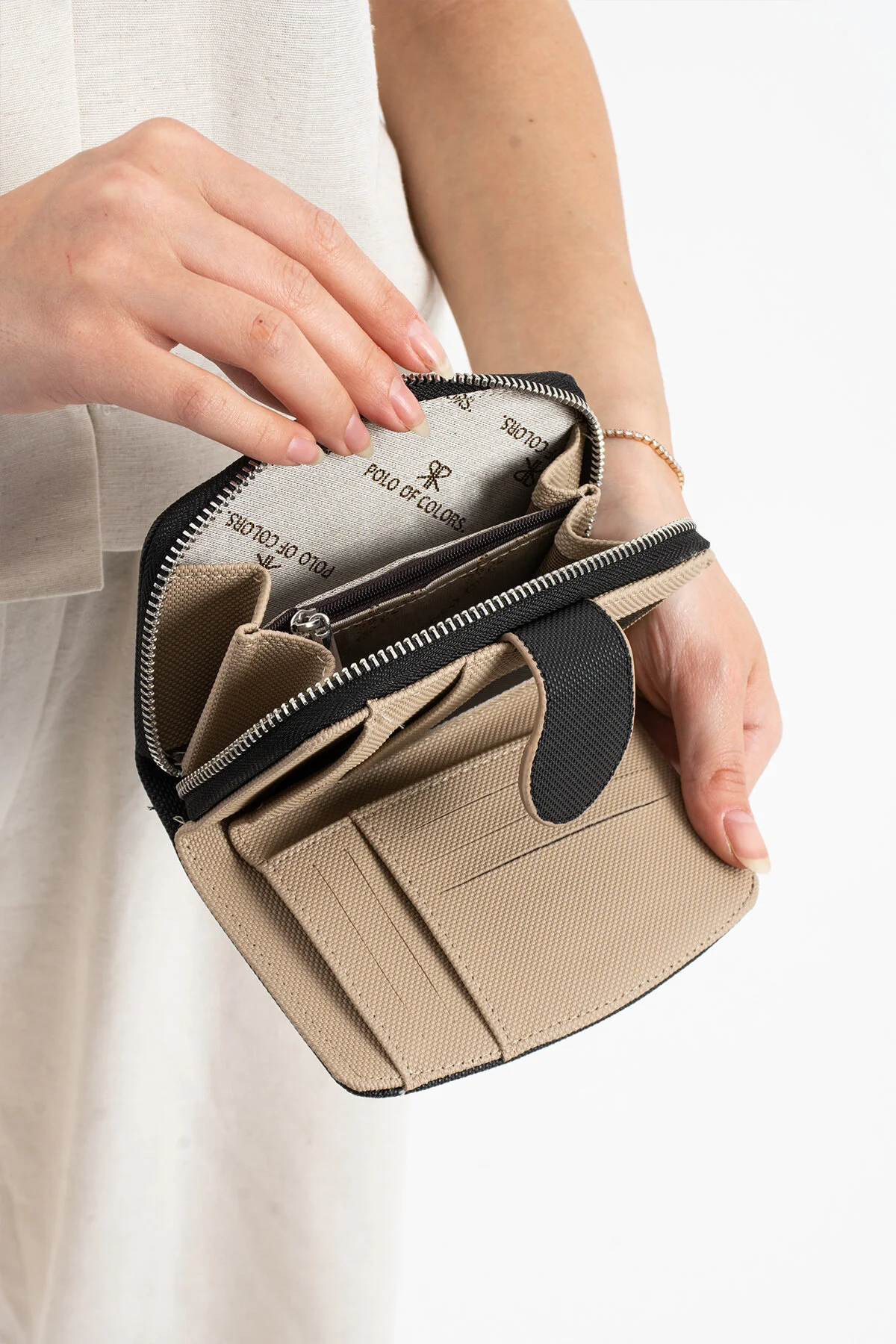 Polo Of Colors Kapaklı El ve Uzun Omuz Askılı Kadın Çanta Cüzdan Takımı - SİYAH-VİZON