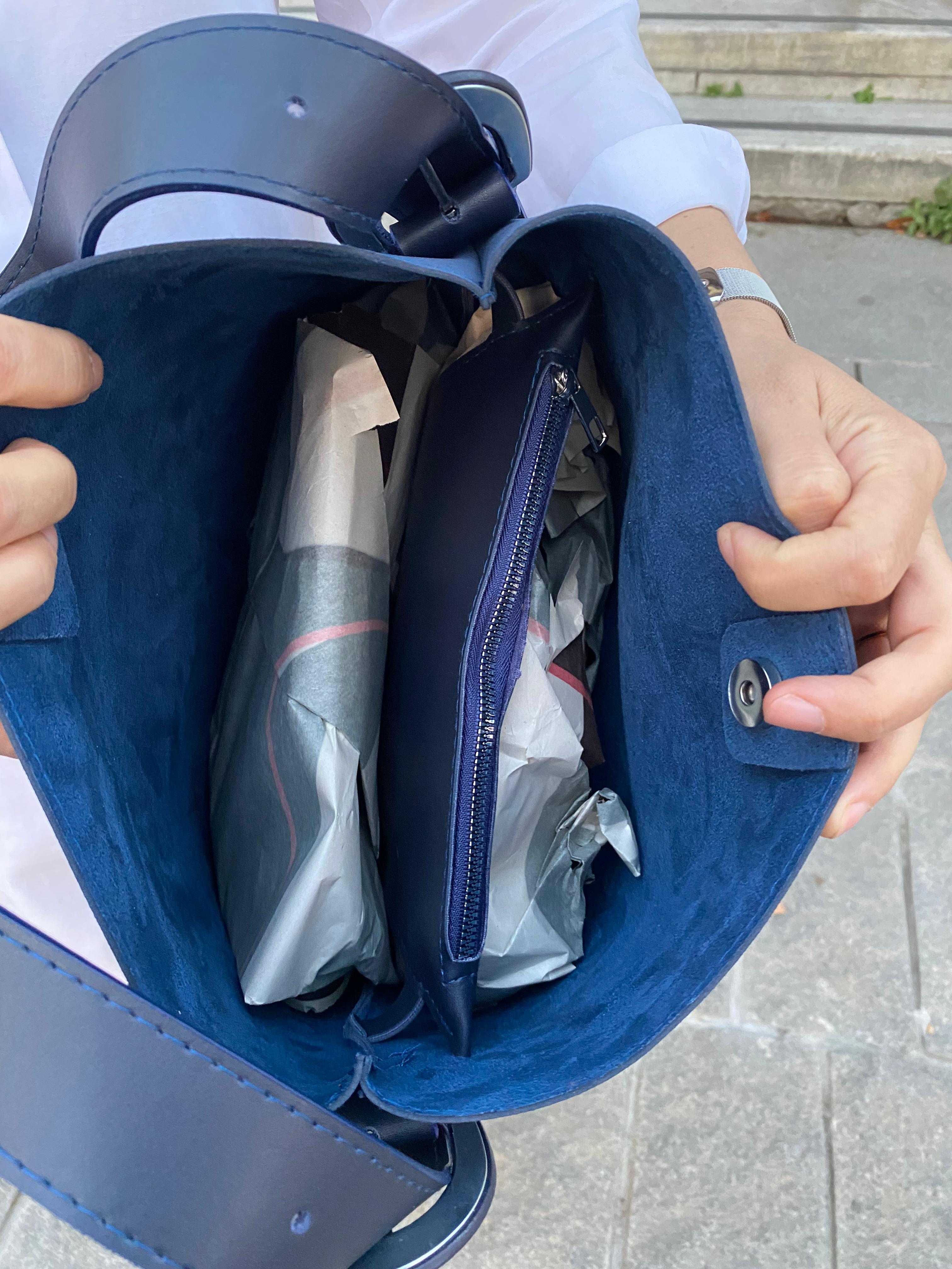 Süet Kemer Detaylı Büyük Boy Omuz Çantası - SÜET LACİVERT