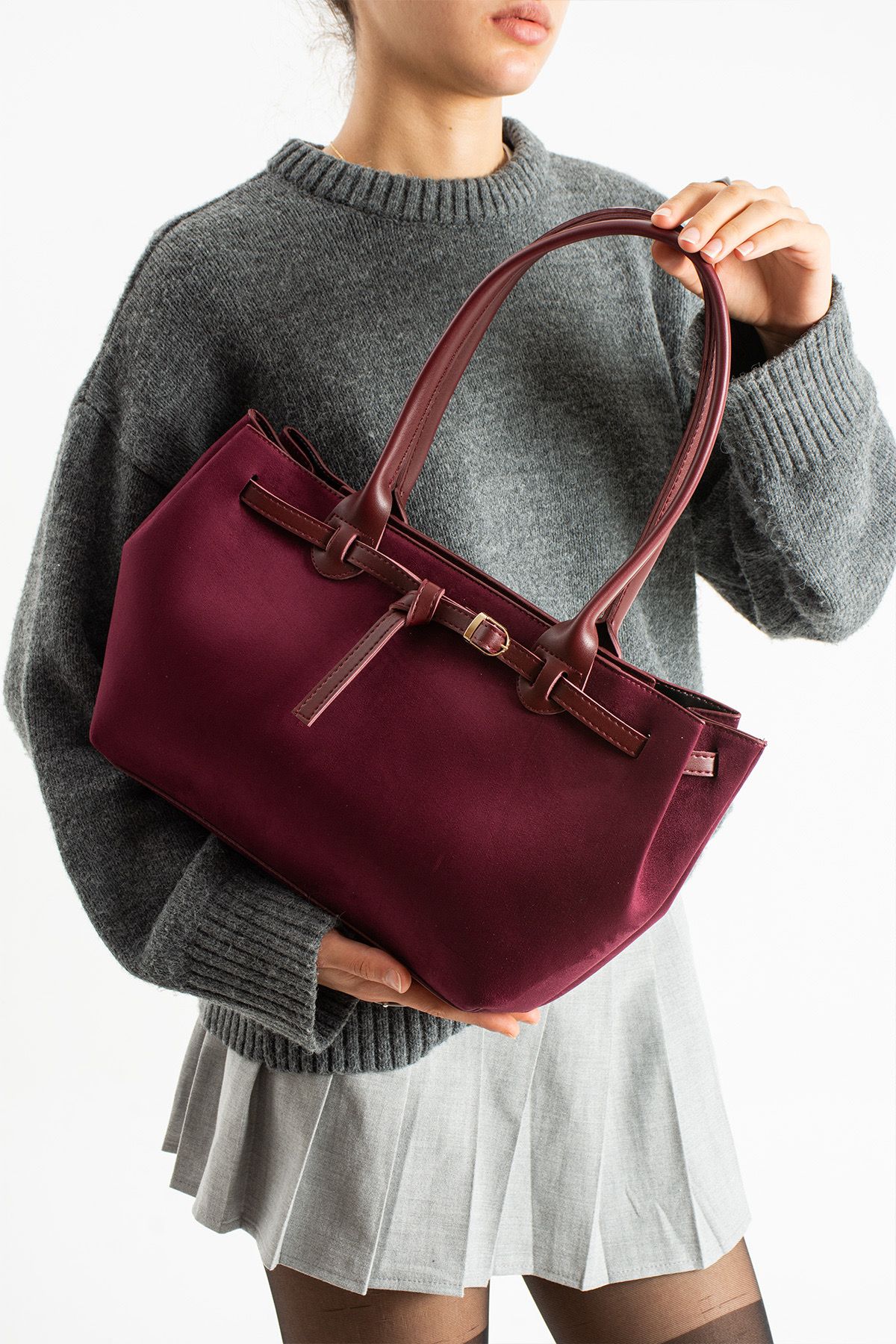 Yeni Sezon Süet El Ve Omuz Çantası - BORDO