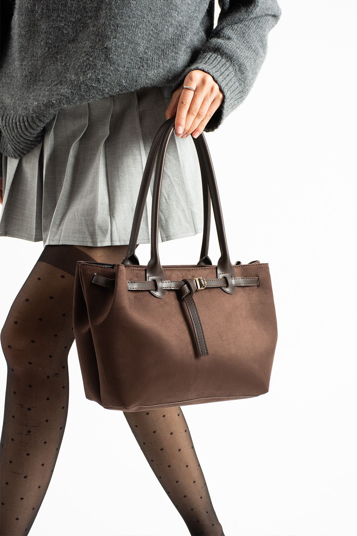 Yeni Sezon Süet El Ve Omuz Çantası - KAHVERENGİ