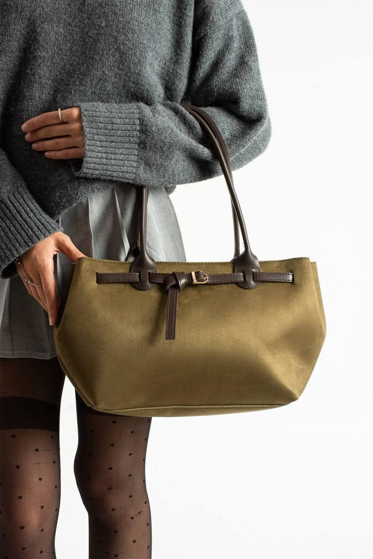 Yeni Sezon Süet El Ve Omuz Çantası - HAKİ YEŞİL