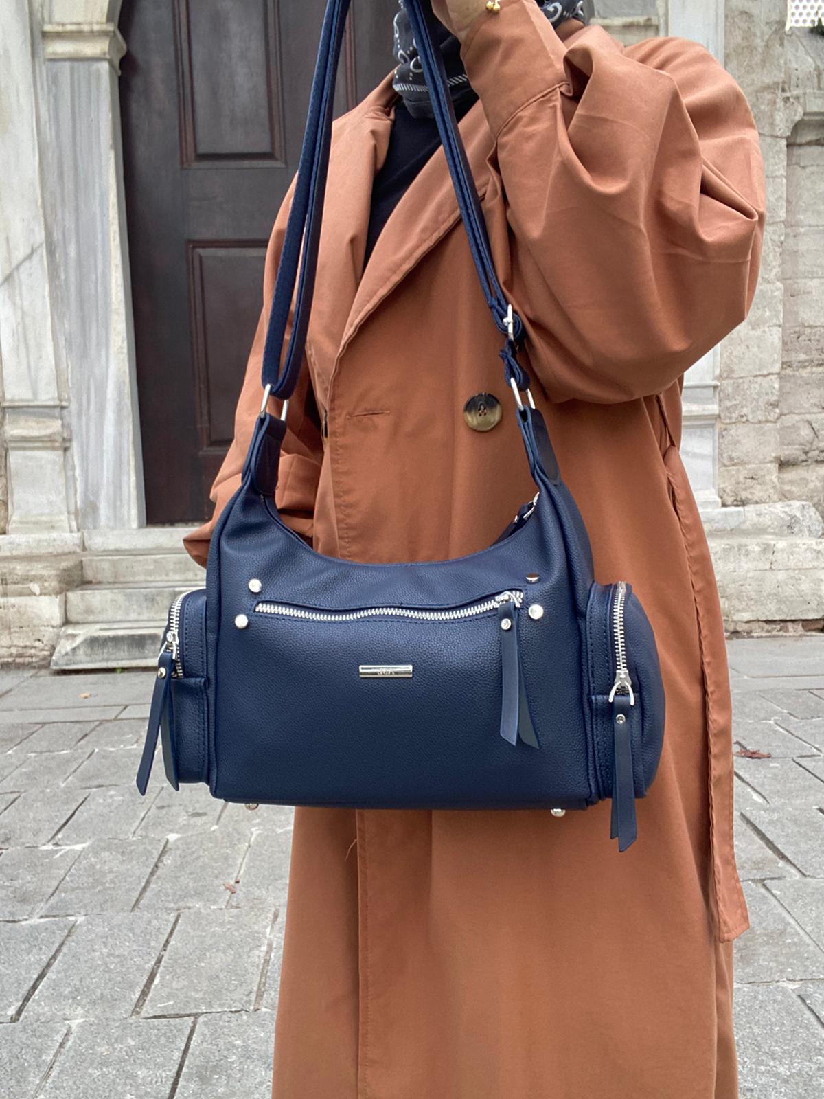 8 BÖLMELİ ASTARLI UZUN ASKILI ÇAPRAZ VE OMUZ ÇANTASI - LACİVERT